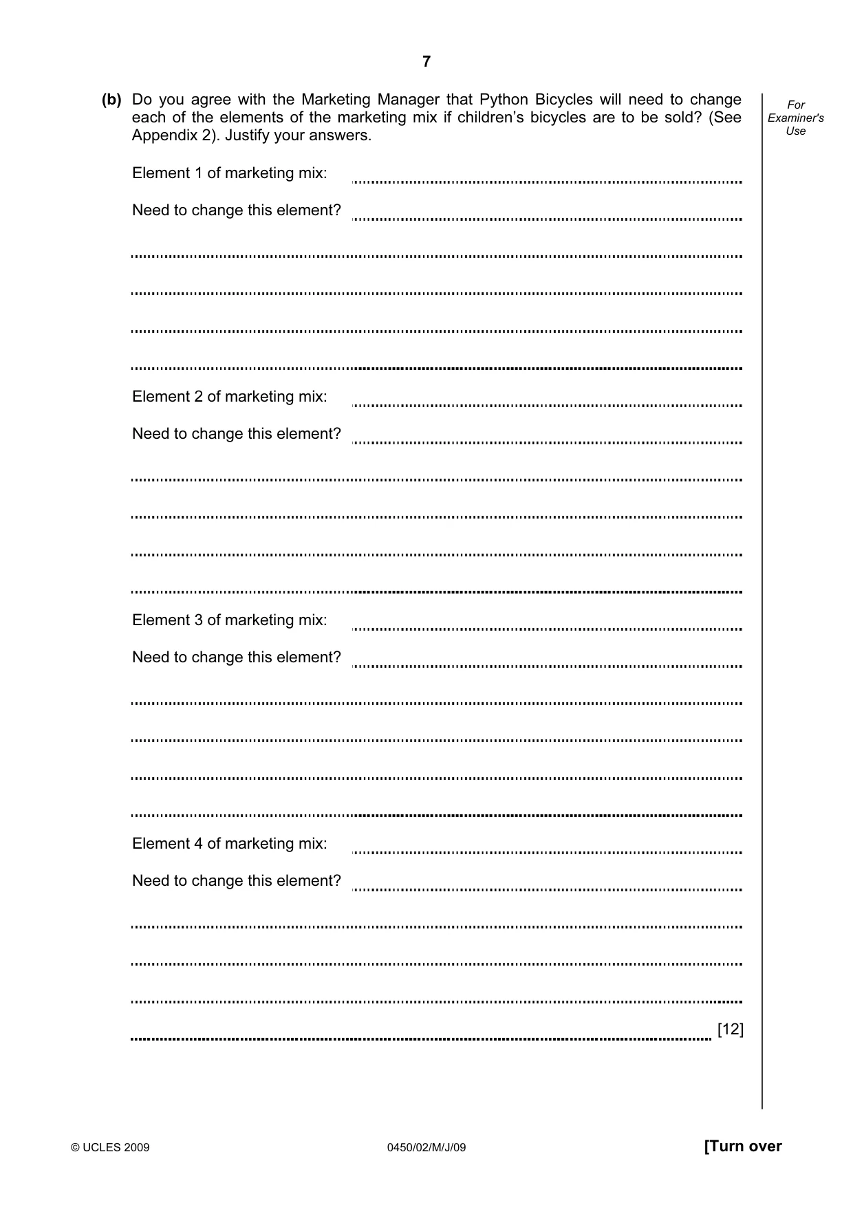 Cambridge IGCSE Business Studies 0450 2009 May/June Paper 2 · Variant 1 question paper, page 7 of 12