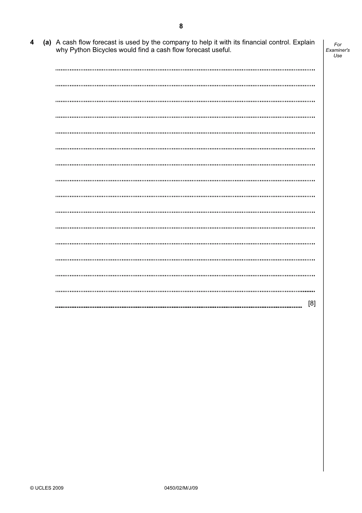 Cambridge IGCSE Business Studies 0450 2009 May/June Paper 2 · Variant 1 question paper, page 8 of 12