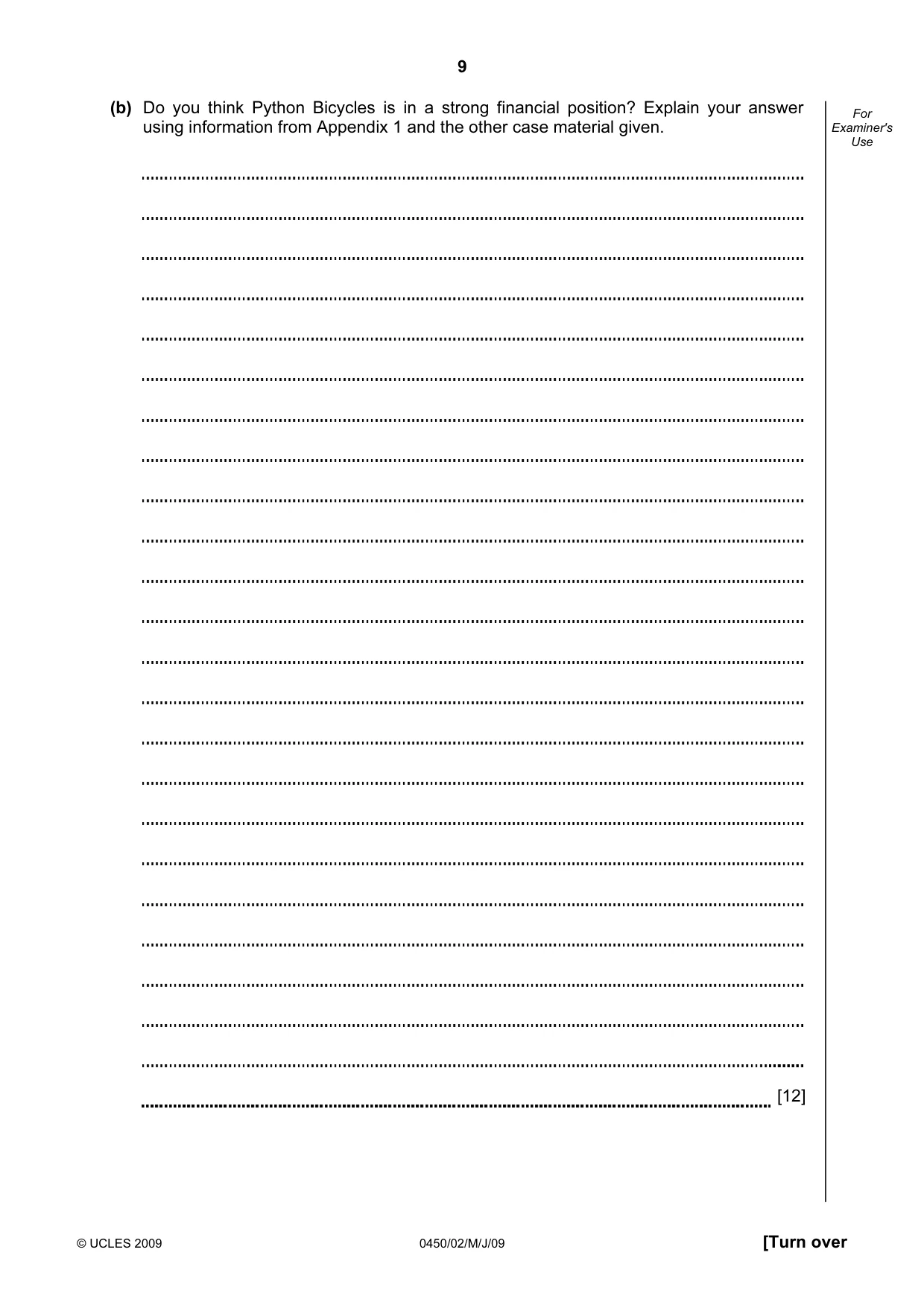 Cambridge IGCSE Business Studies 0450 2009 May/June Paper 2 · Variant 1 question paper, page 9 of 12