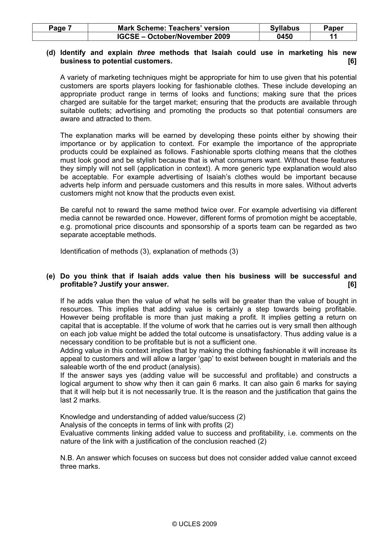 Mark scheme, page 7 of 9