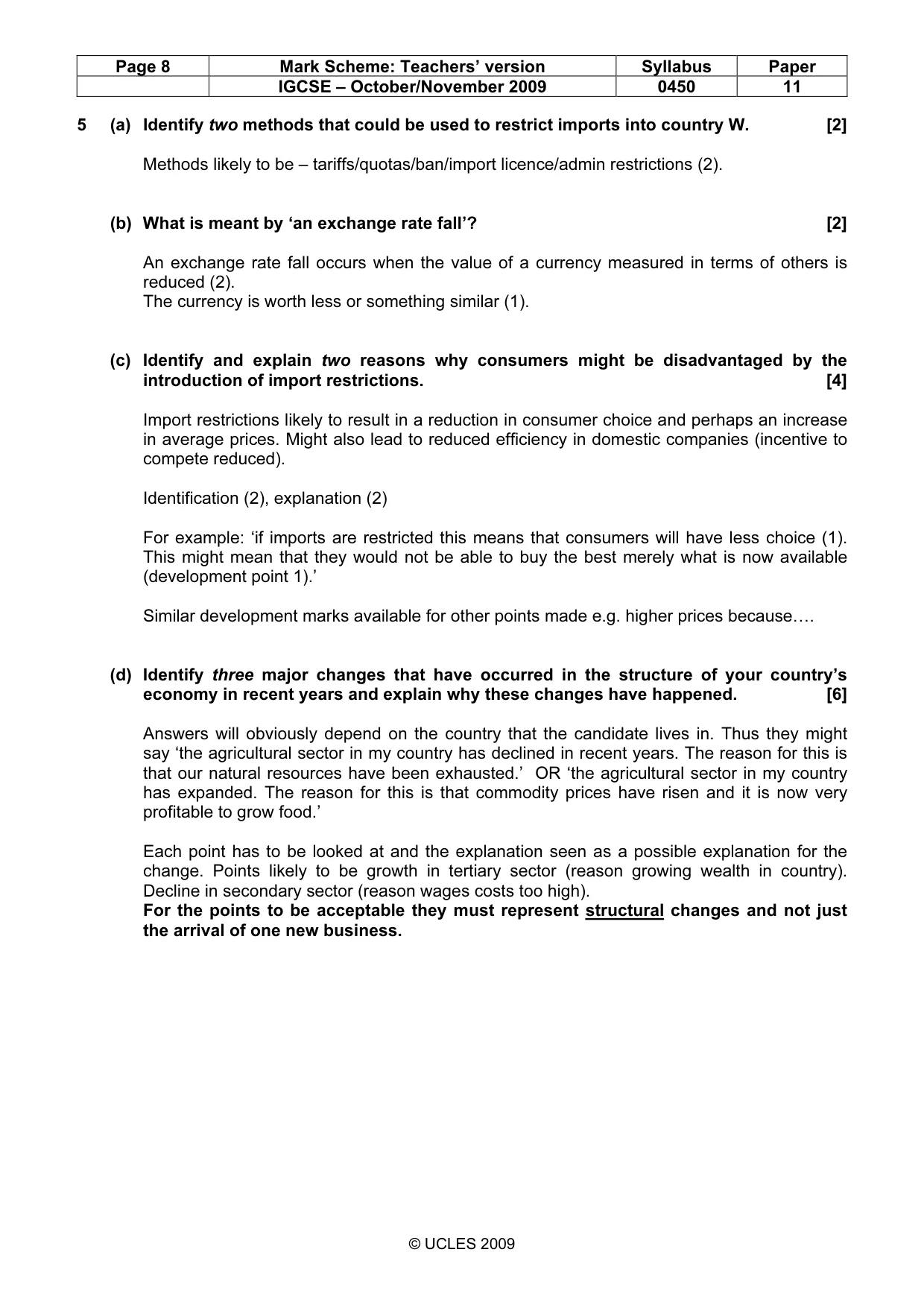 Mark scheme, page 8 of 9