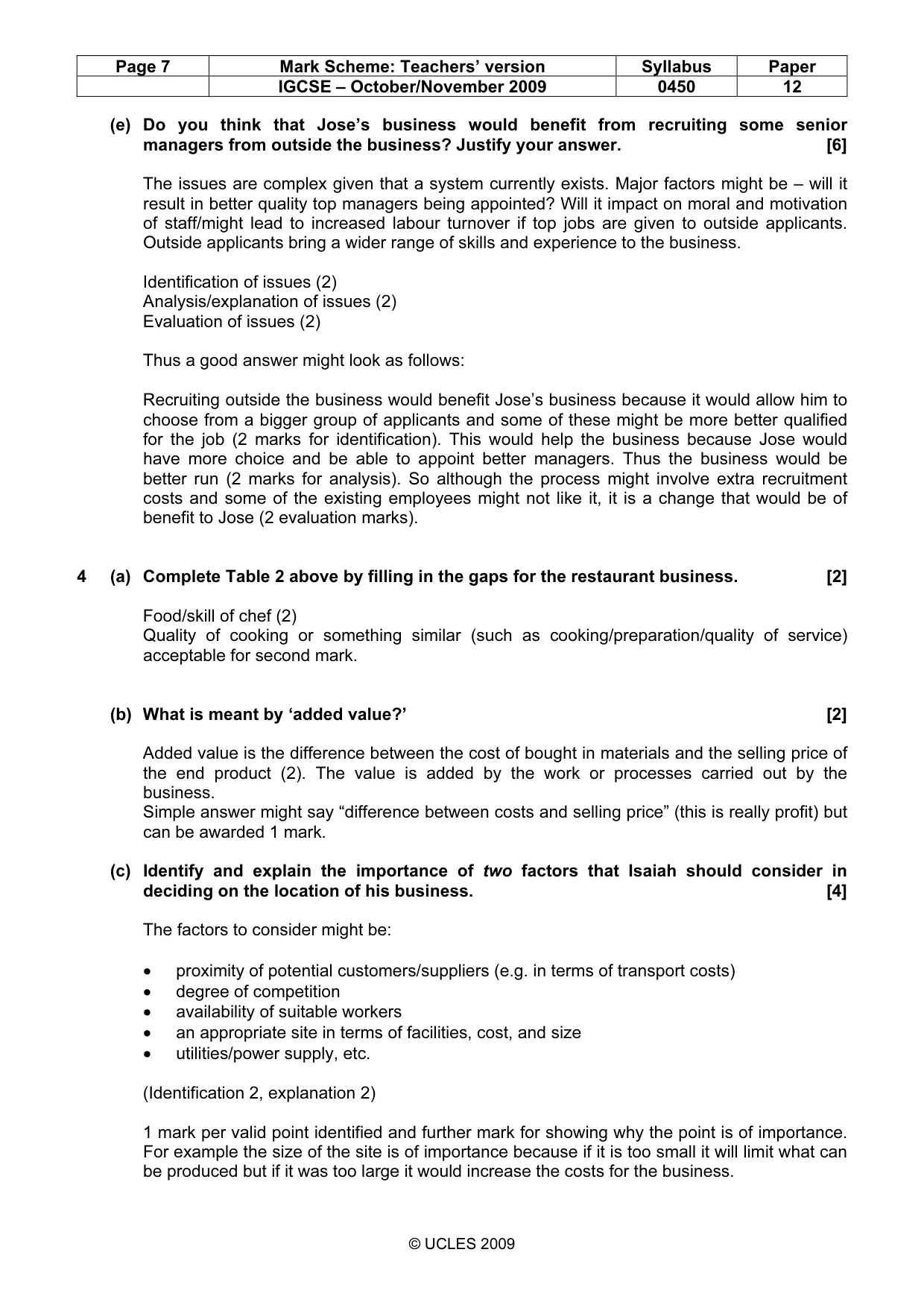Mark scheme, page 7 of 10