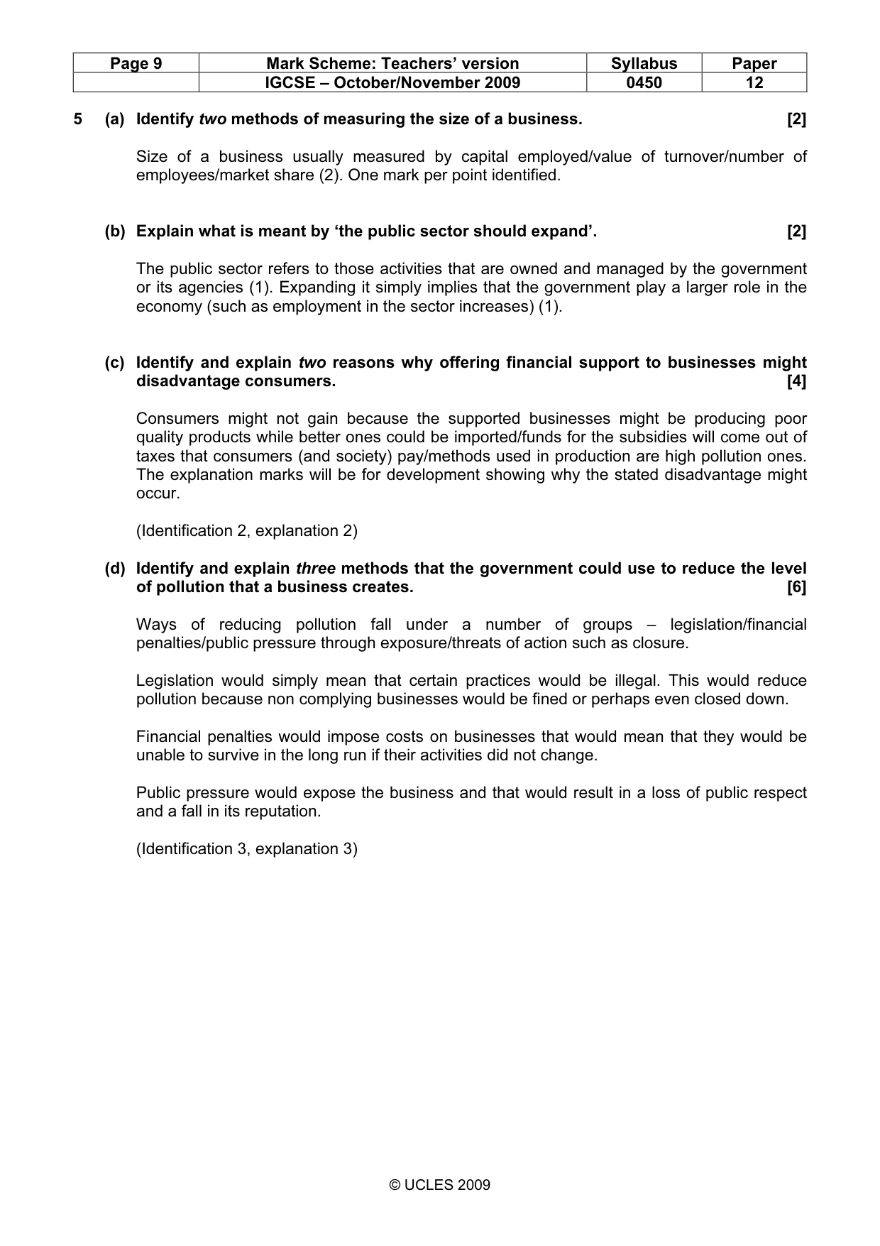 Mark scheme, page 9 of 10