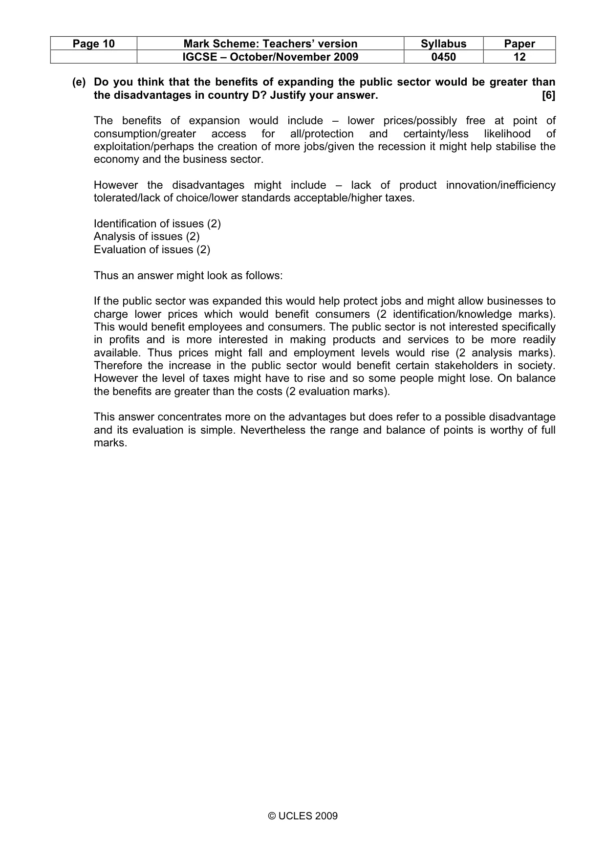 Mark scheme, page 10 of 10