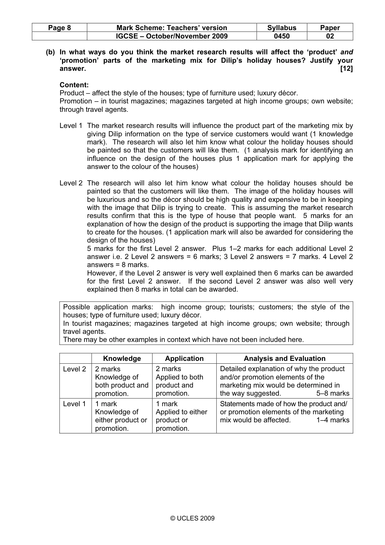 Mark scheme, page 8 of 11