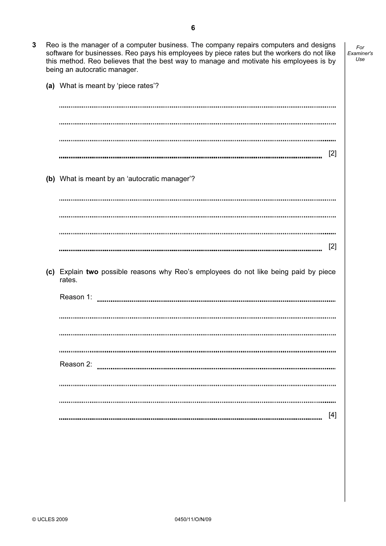 Cambridge IGCSE Business Studies 0450 2009 Oct/Nov Paper 1 · Variant 1 question paper, page 6 of 12