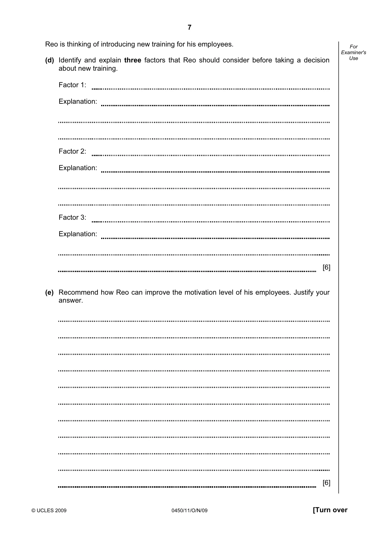 Cambridge IGCSE Business Studies 0450 2009 Oct/Nov Paper 1 · Variant 1 question paper, page 7 of 12