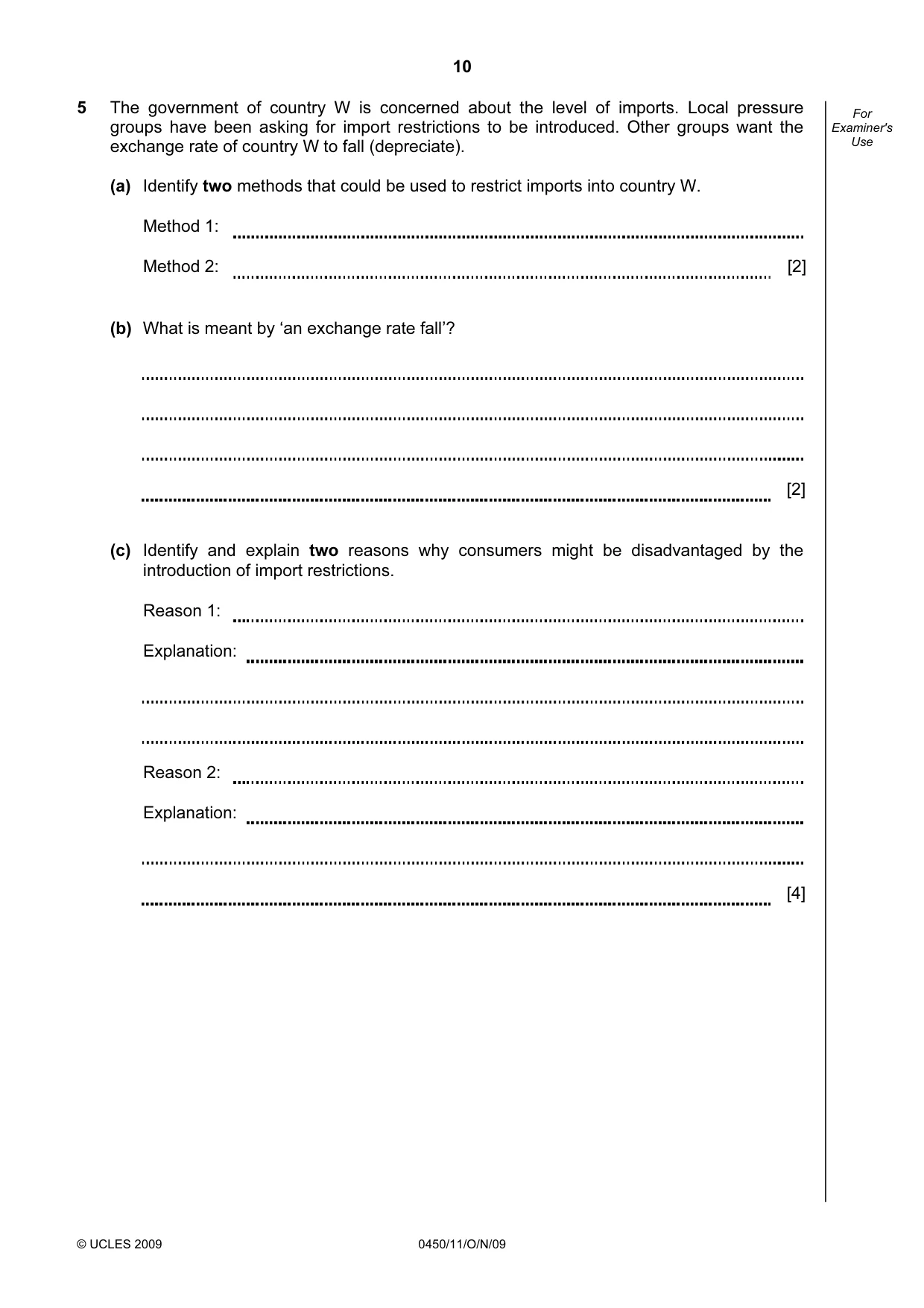 Cambridge IGCSE Business Studies 0450 2009 Oct/Nov Paper 1 · Variant 1 question paper, page 10 of 12
