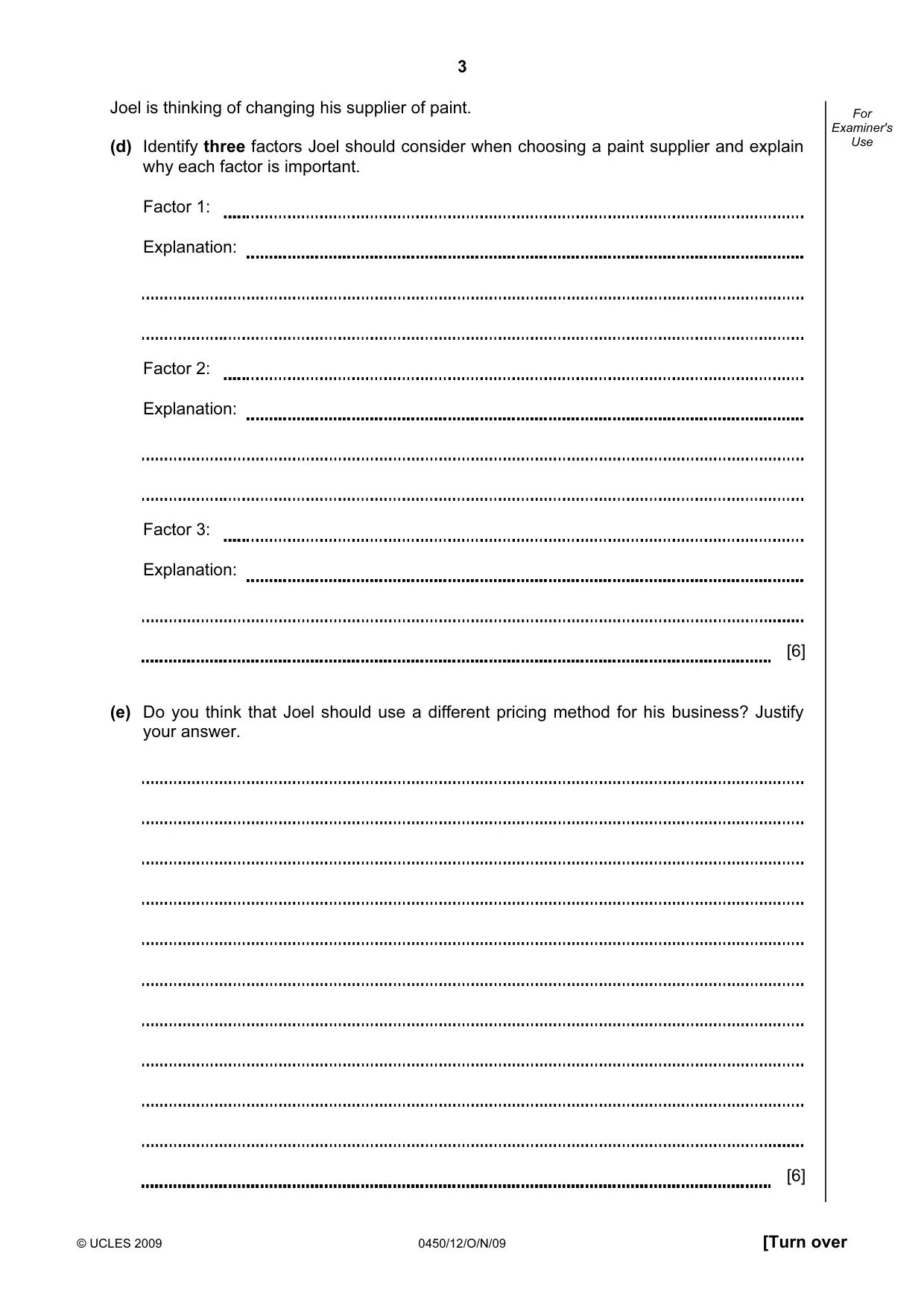 Cambridge IGCSE Business Studies 0450 2009 Oct/Nov Paper 1 · Variant 2 question paper, page 3 of 12