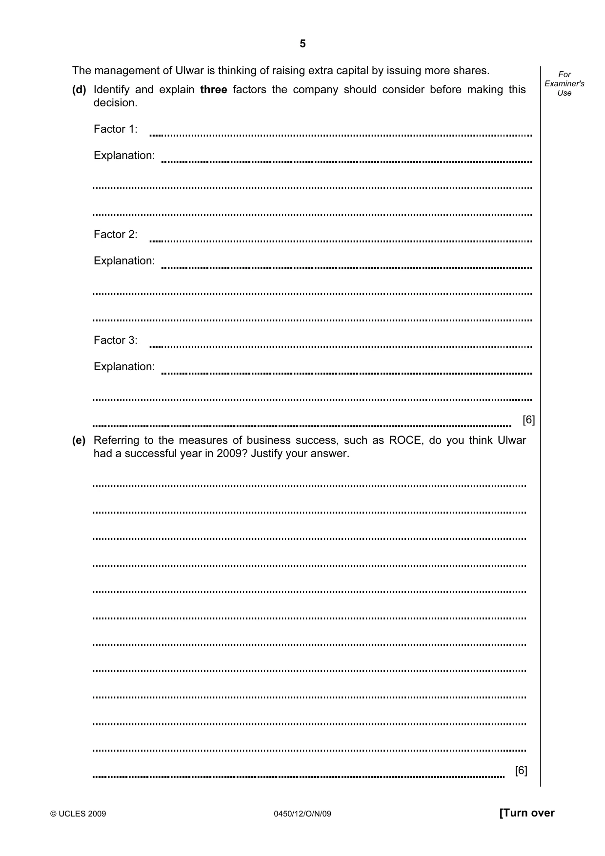 Cambridge IGCSE Business Studies 0450 2009 Oct/Nov Paper 1 · Variant 2 question paper, page 5 of 12