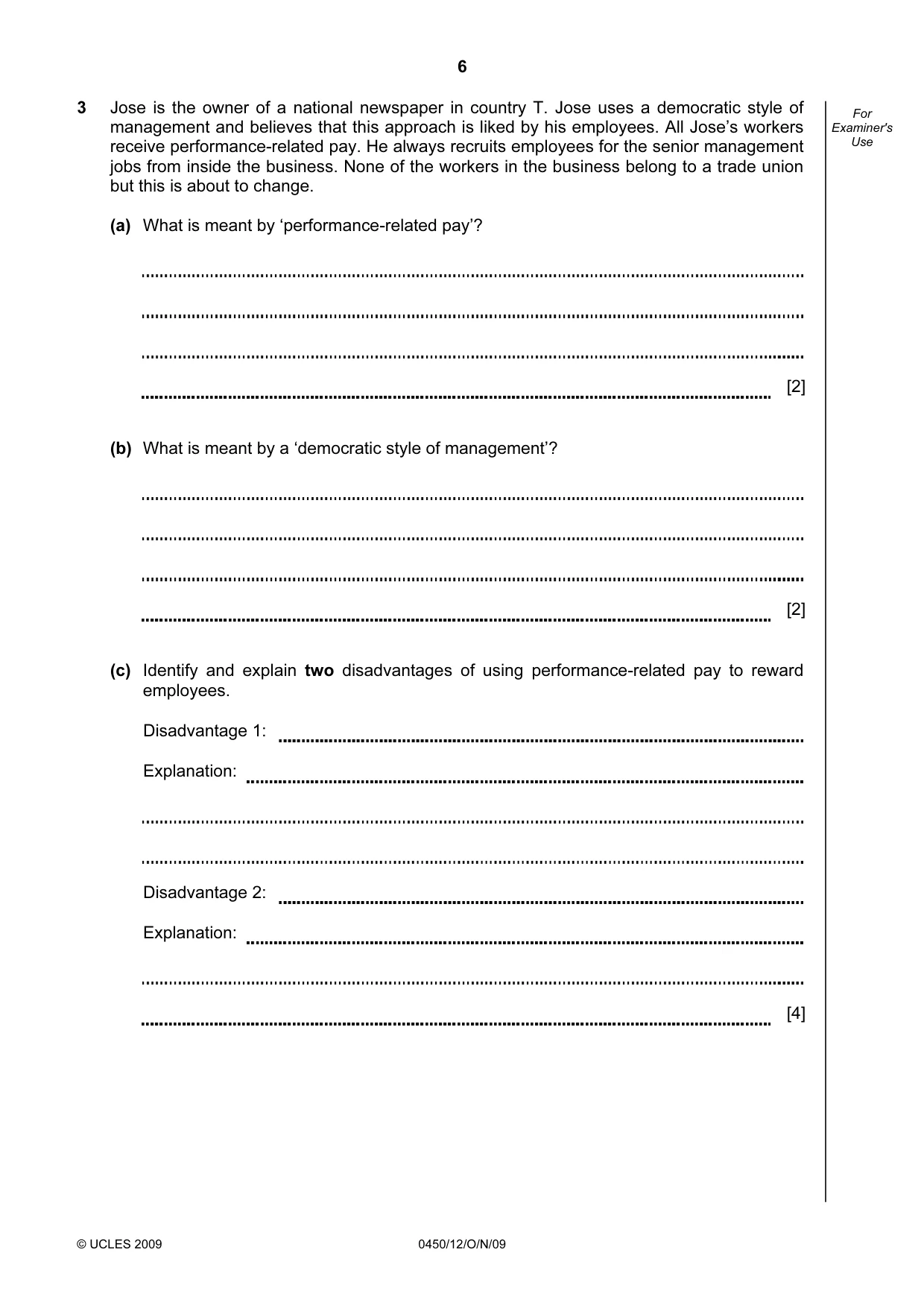 Cambridge IGCSE Business Studies 0450 2009 Oct/Nov Paper 1 · Variant 2 question paper, page 6 of 12