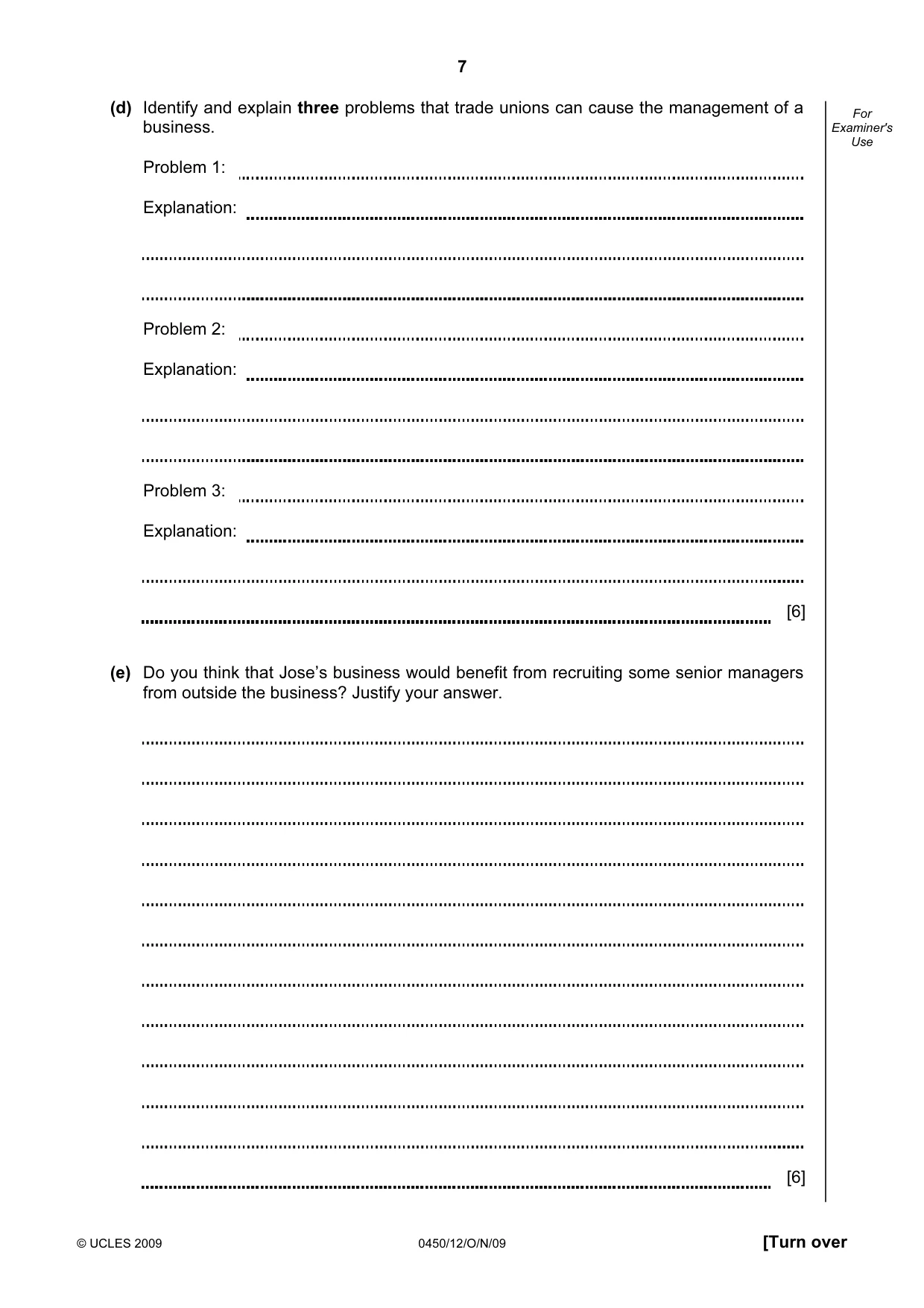Cambridge IGCSE Business Studies 0450 2009 Oct/Nov Paper 1 · Variant 2 question paper, page 7 of 12