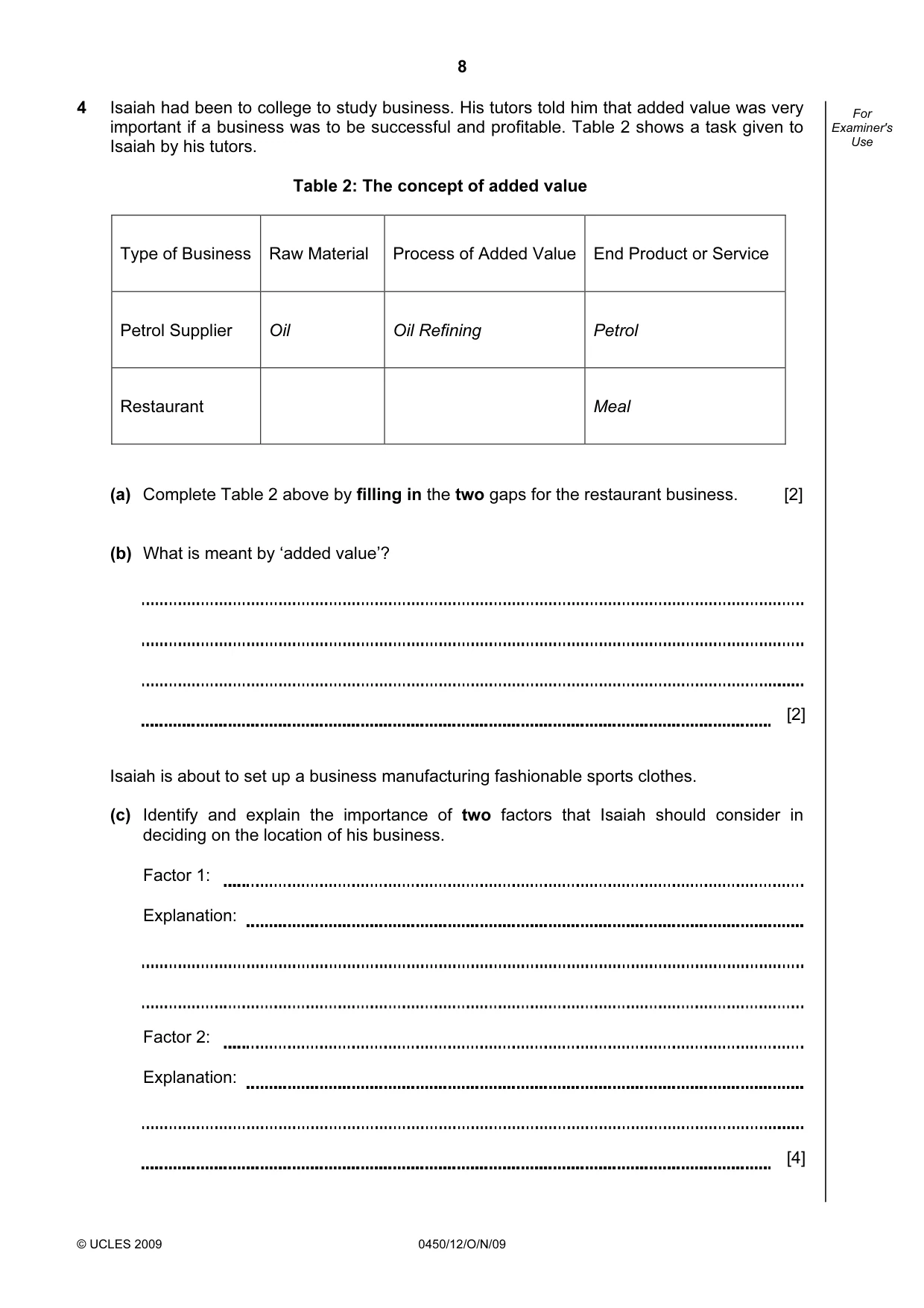 Cambridge IGCSE Business Studies 0450 2009 Oct/Nov Paper 1 · Variant 2 question paper, page 8 of 12
