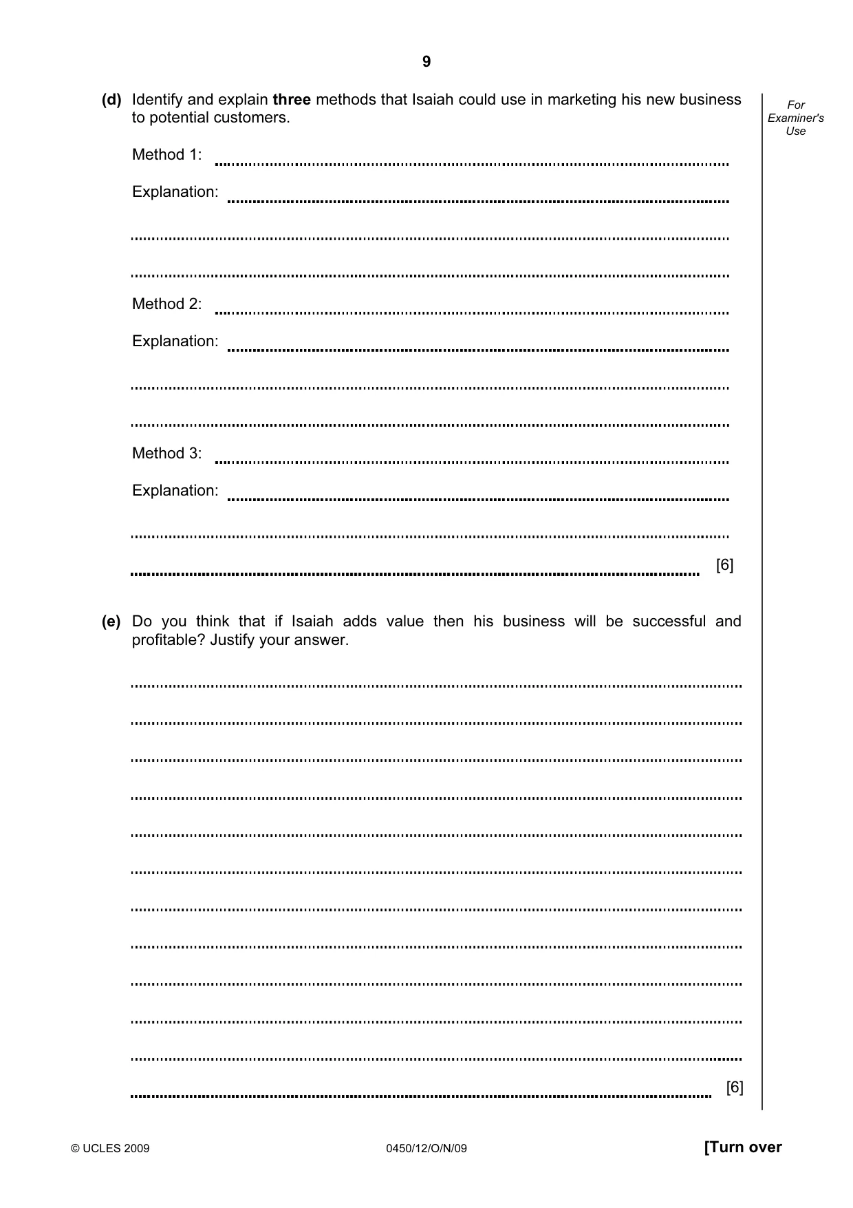 Cambridge IGCSE Business Studies 0450 2009 Oct/Nov Paper 1 · Variant 2 question paper, page 9 of 12