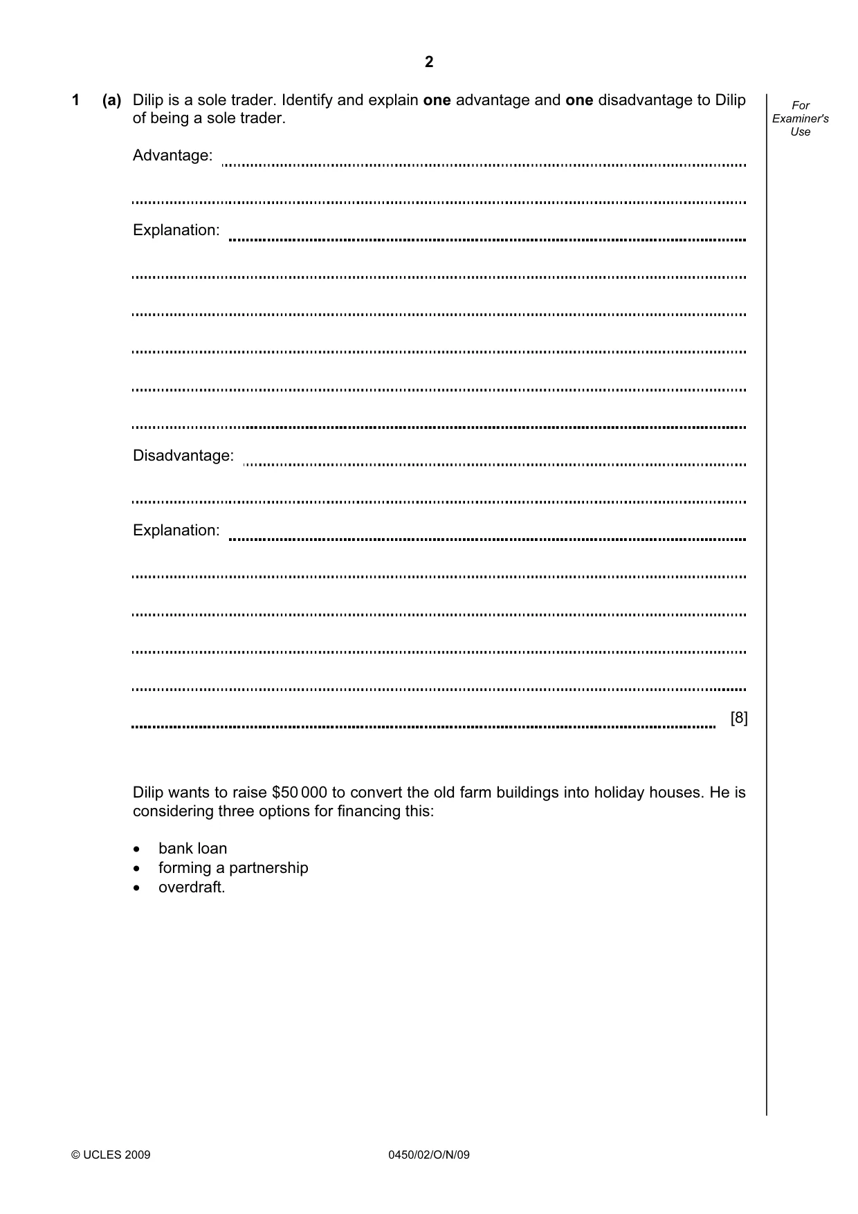 Cambridge IGCSE Business Studies 0450 2009 Oct/Nov Paper 2 · Variant 1 question paper, page 2 of 12