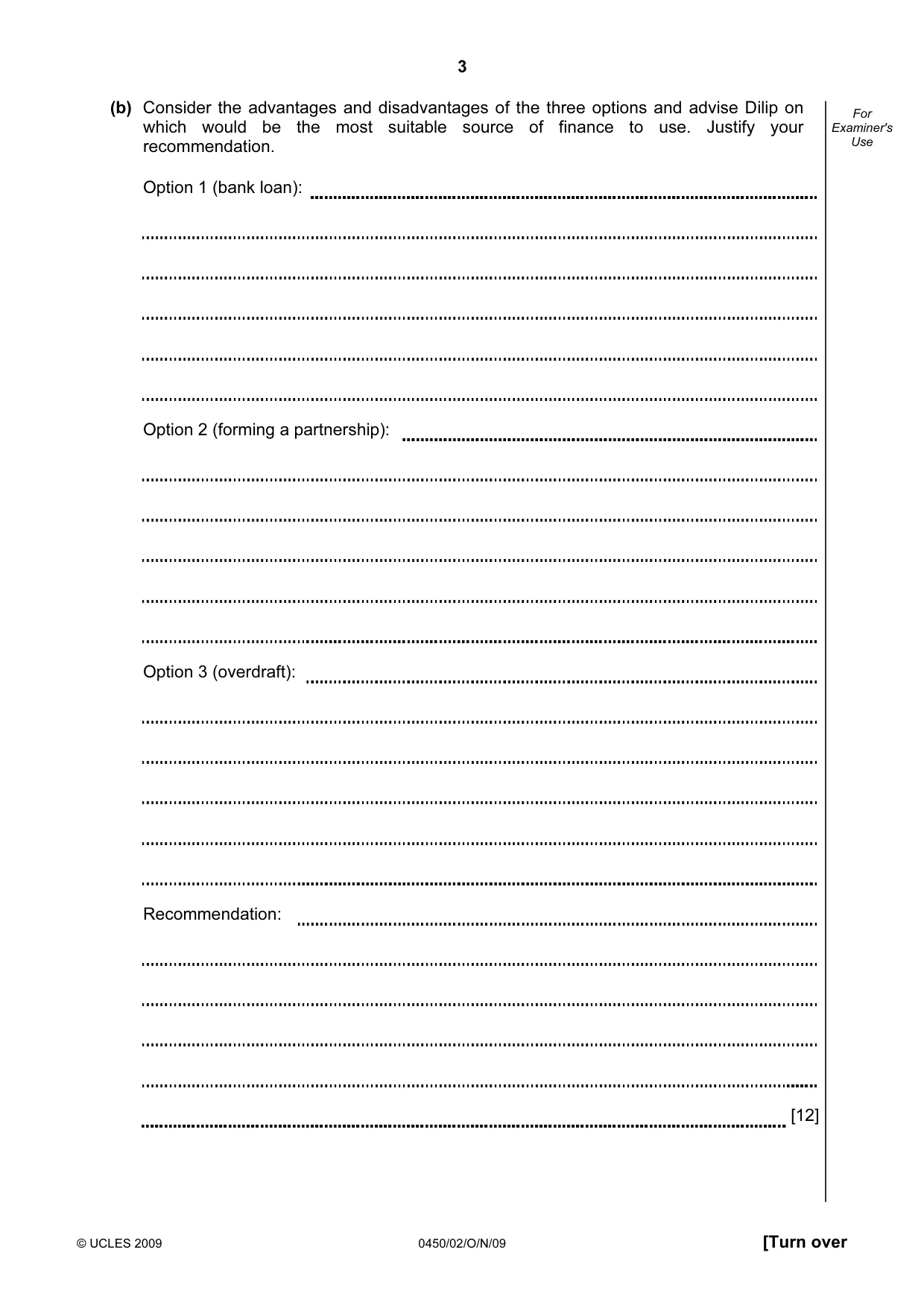Cambridge IGCSE Business Studies 0450 2009 Oct/Nov Paper 2 · Variant 1 question paper, page 3 of 12