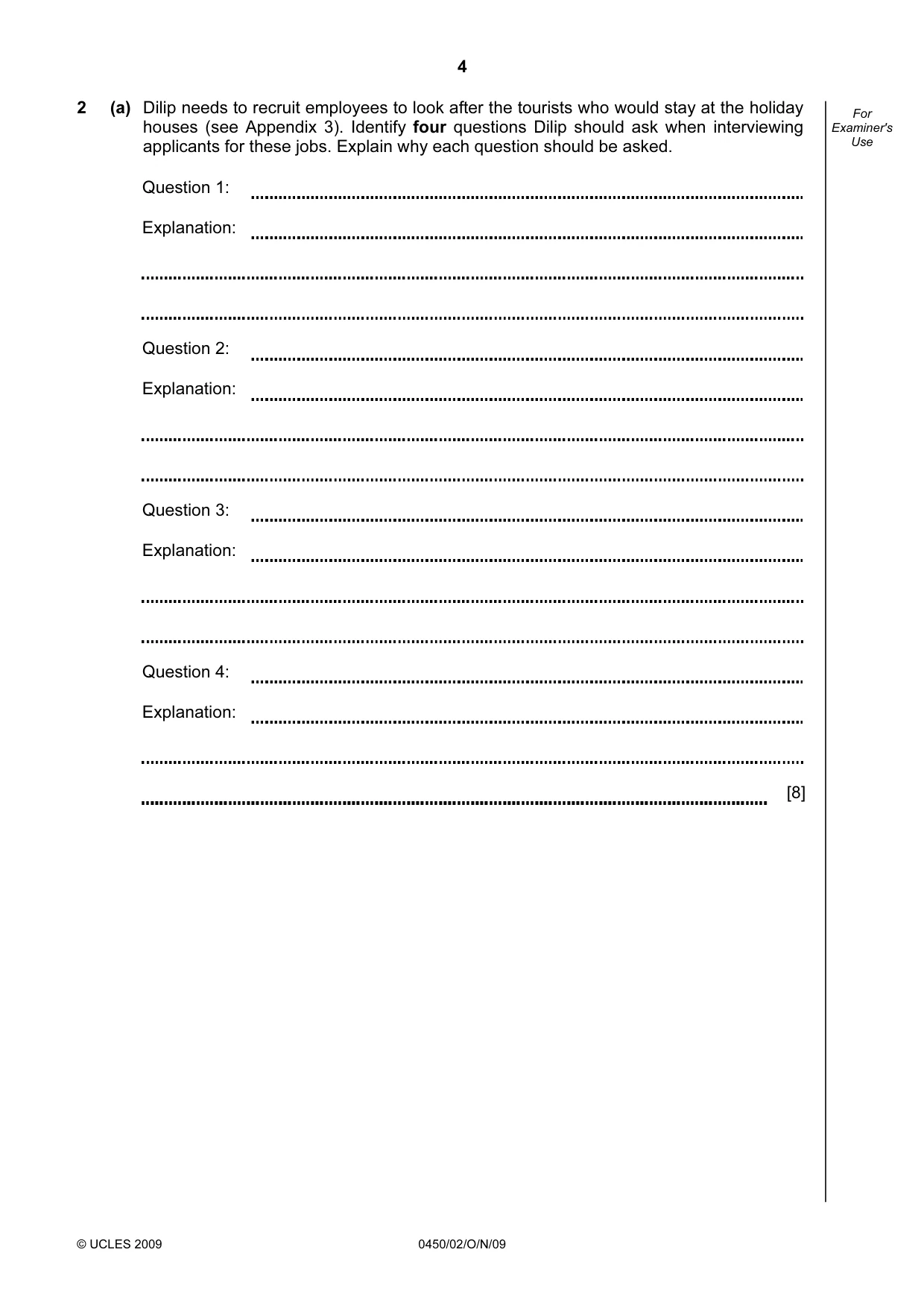 Cambridge IGCSE Business Studies 0450 2009 Oct/Nov Paper 2 · Variant 1 question paper, page 4 of 12