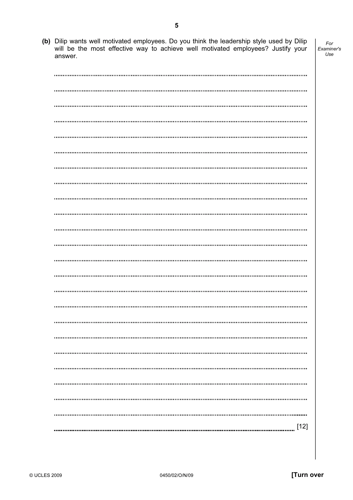 Cambridge IGCSE Business Studies 0450 2009 Oct/Nov Paper 2 · Variant 1 question paper, page 5 of 12