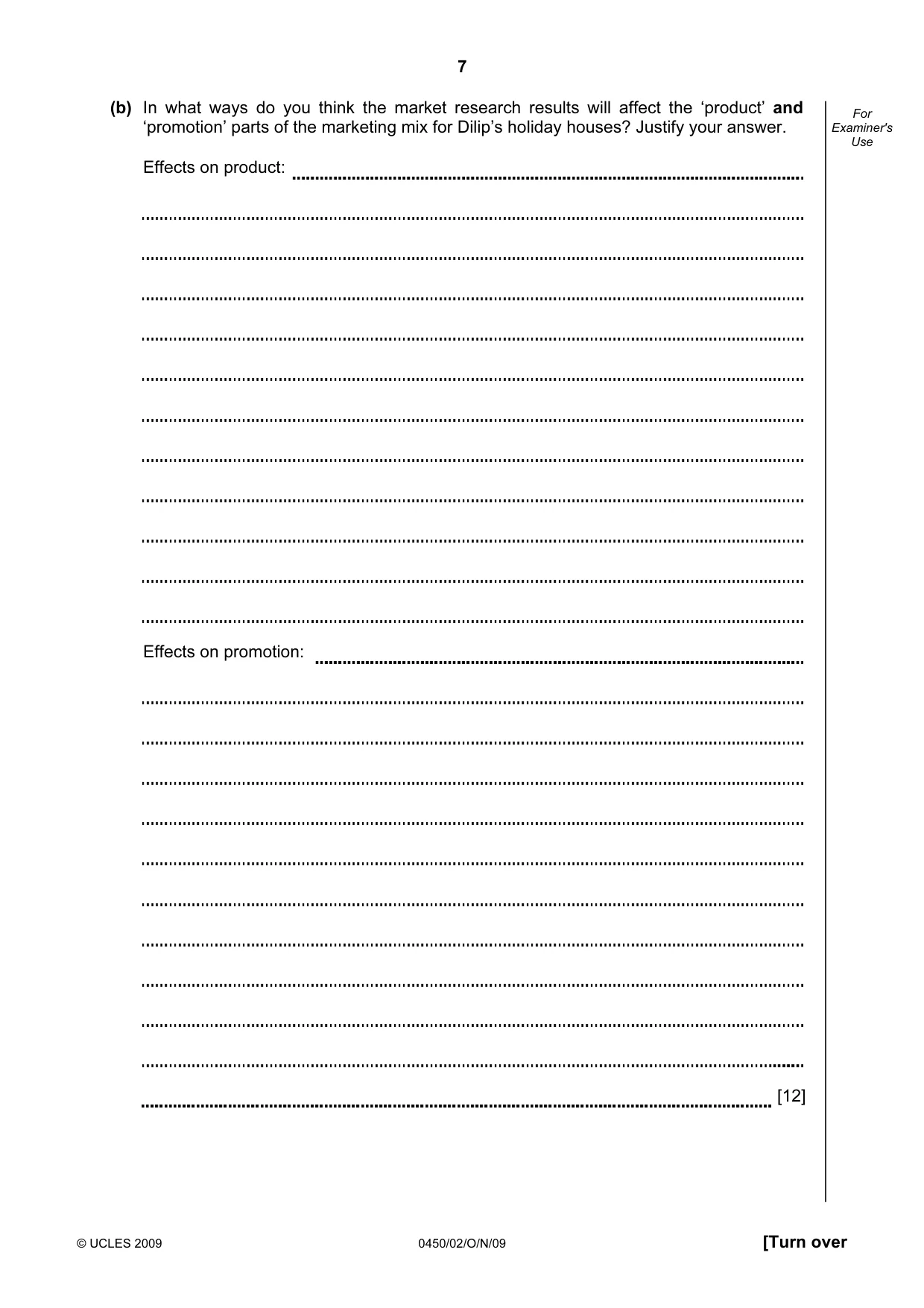 Cambridge IGCSE Business Studies 0450 2009 Oct/Nov Paper 2 · Variant 1 question paper, page 7 of 12