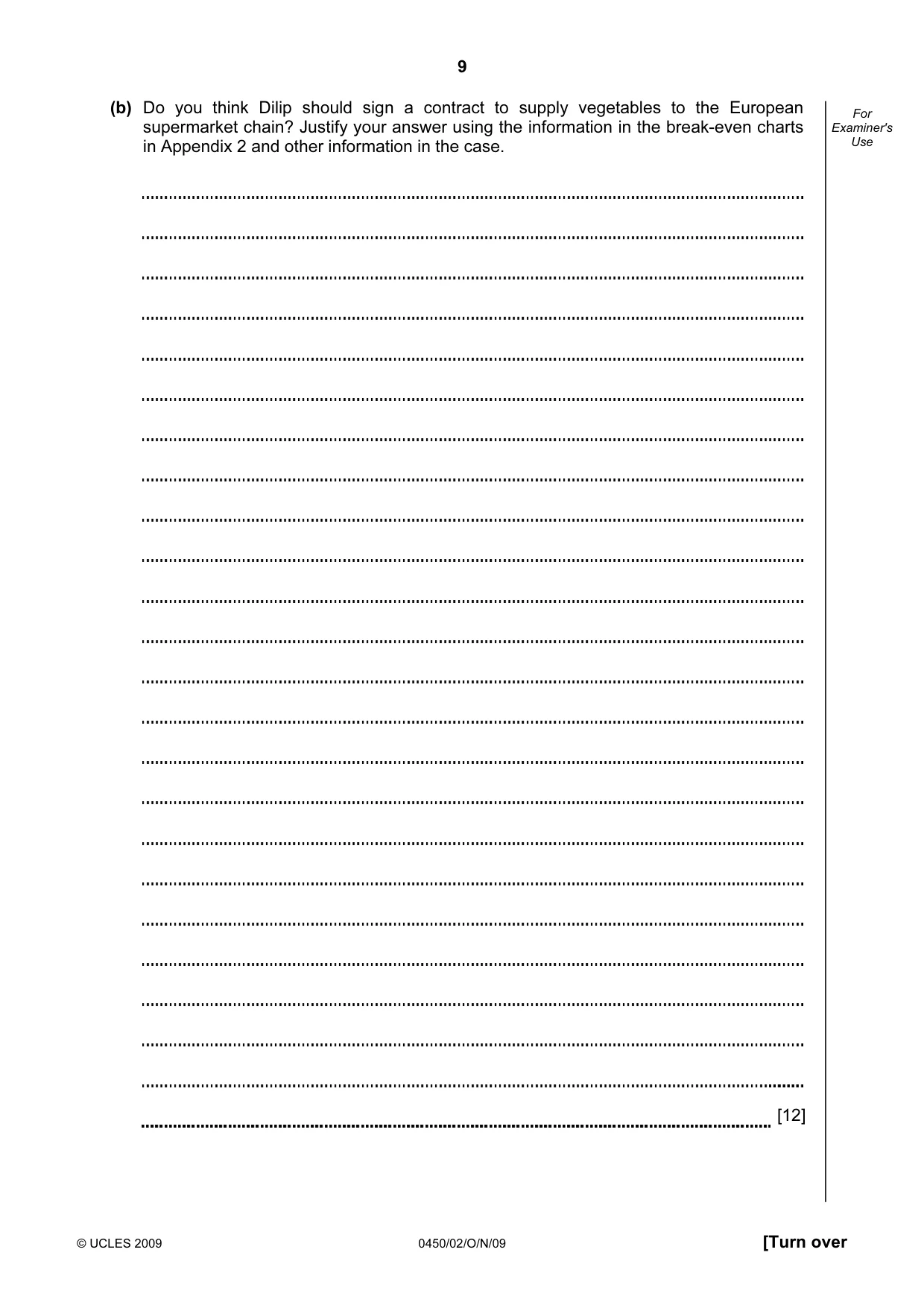 Cambridge IGCSE Business Studies 0450 2009 Oct/Nov Paper 2 · Variant 1 question paper, page 9 of 12