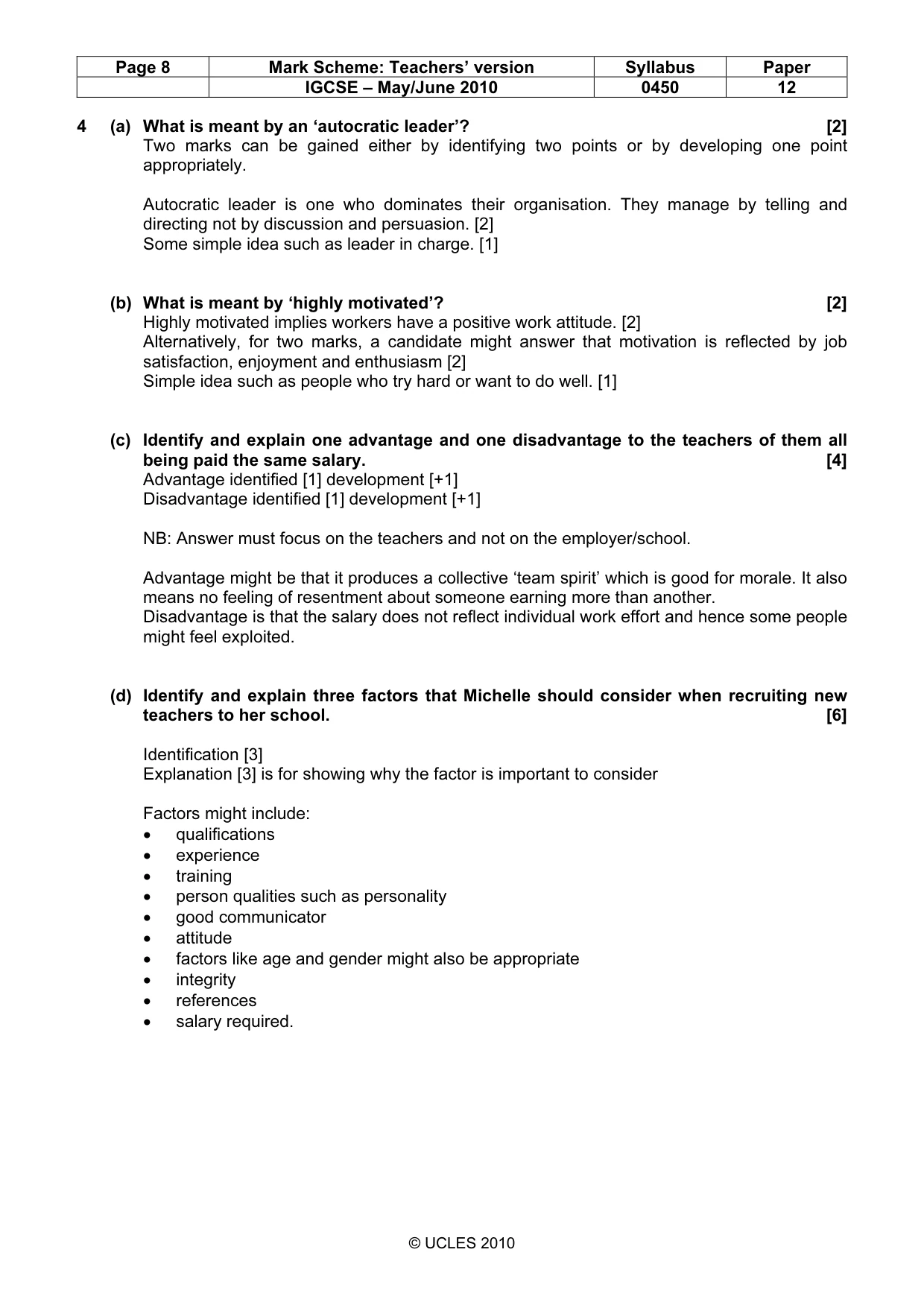 Mark scheme, page 8 of 11