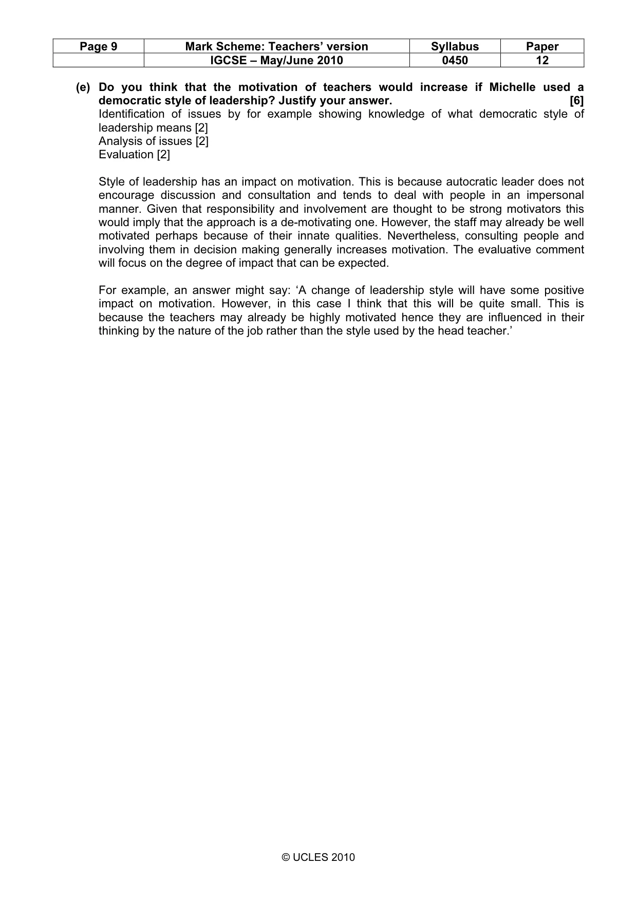 Mark scheme, page 9 of 11