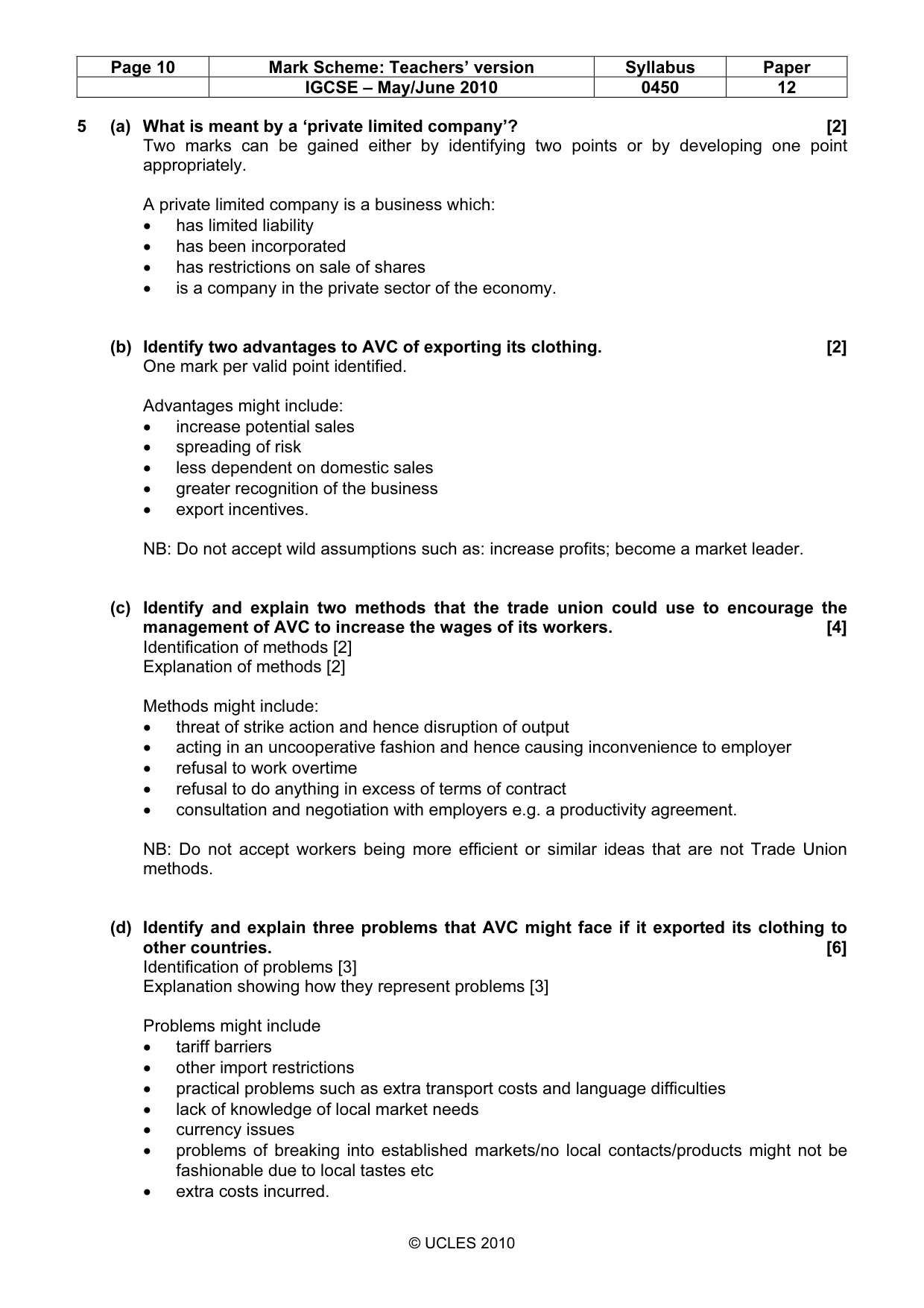 Mark scheme, page 10 of 11