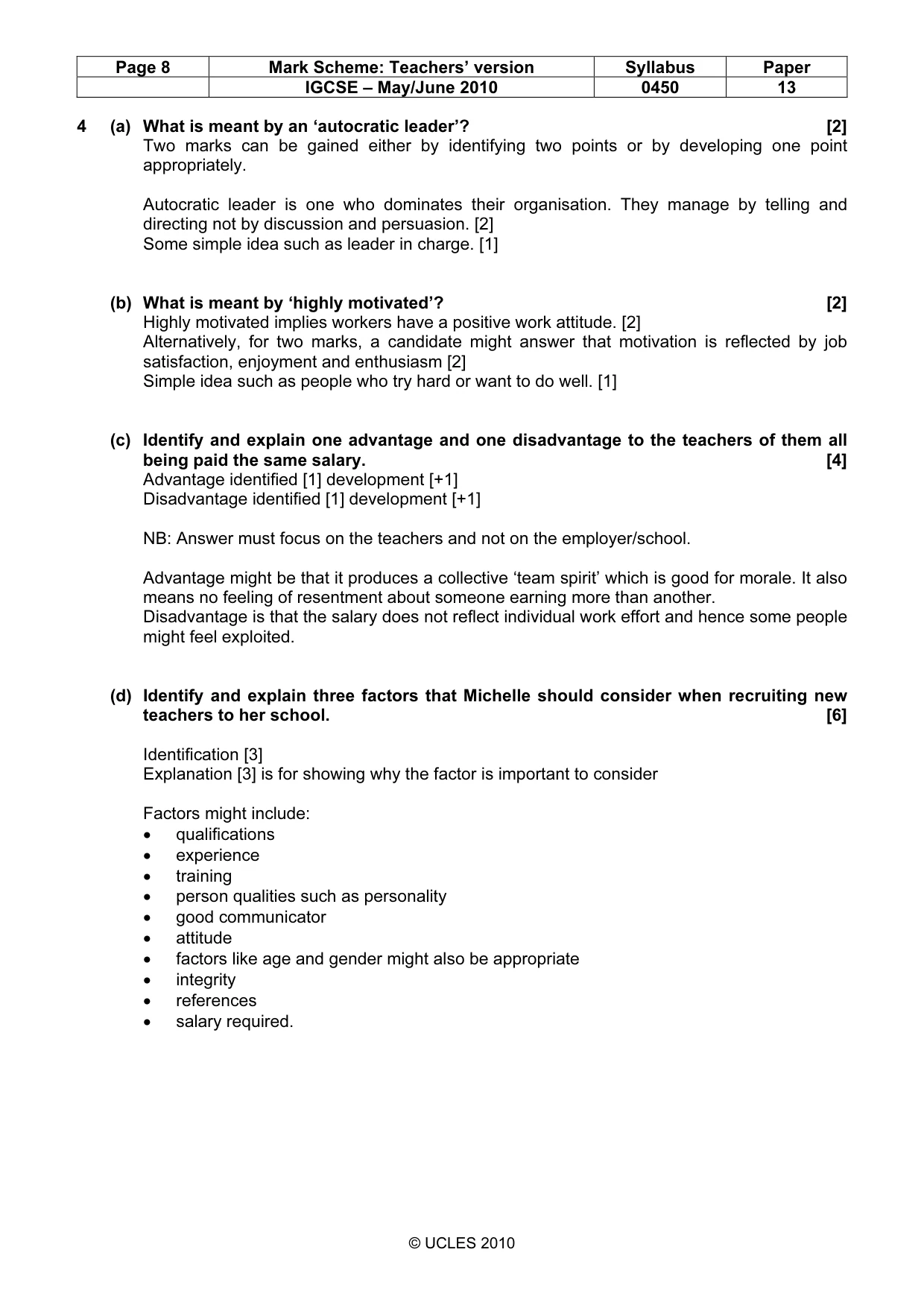 Mark scheme, page 8 of 11