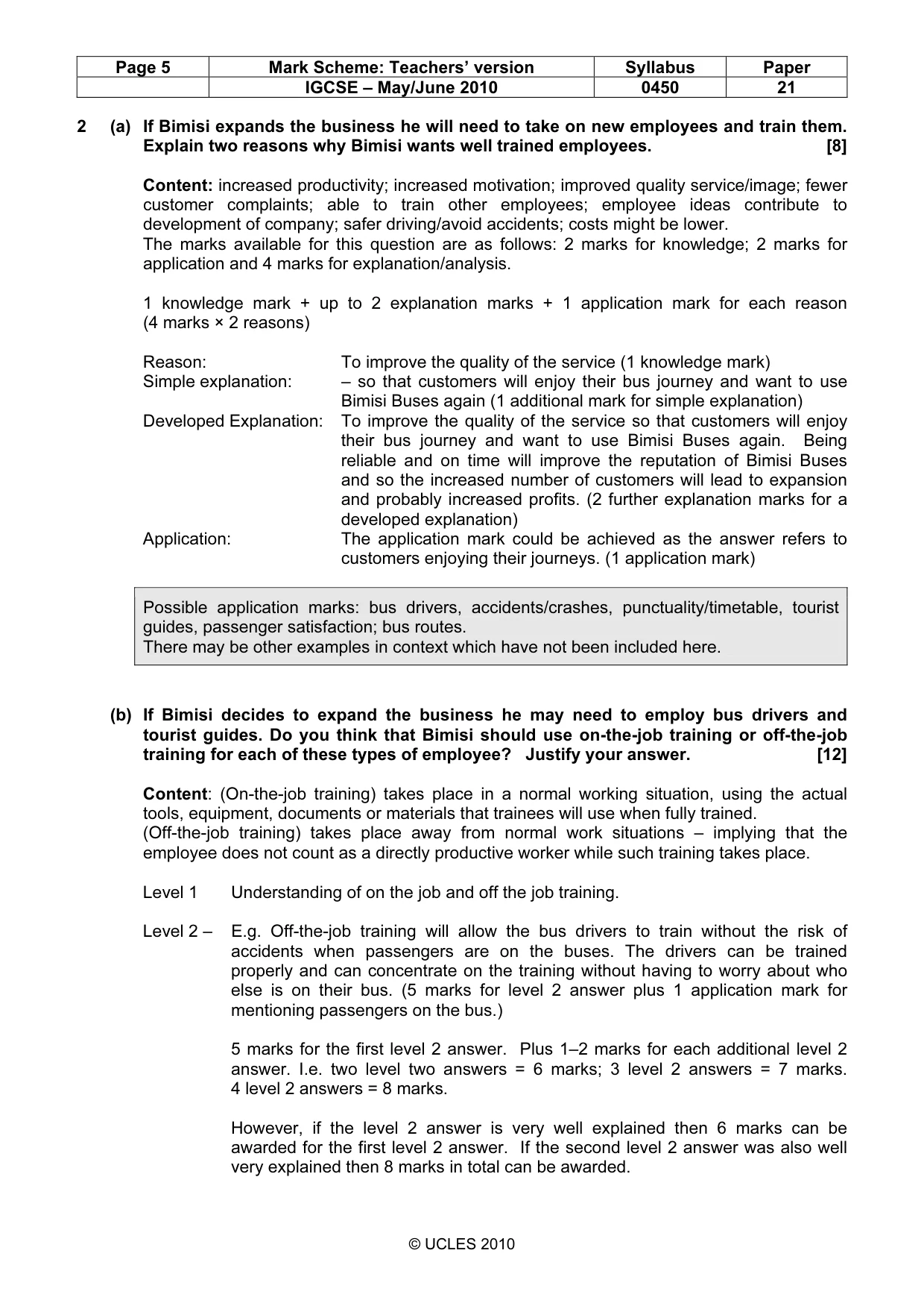 Mark scheme, page 5 of 11