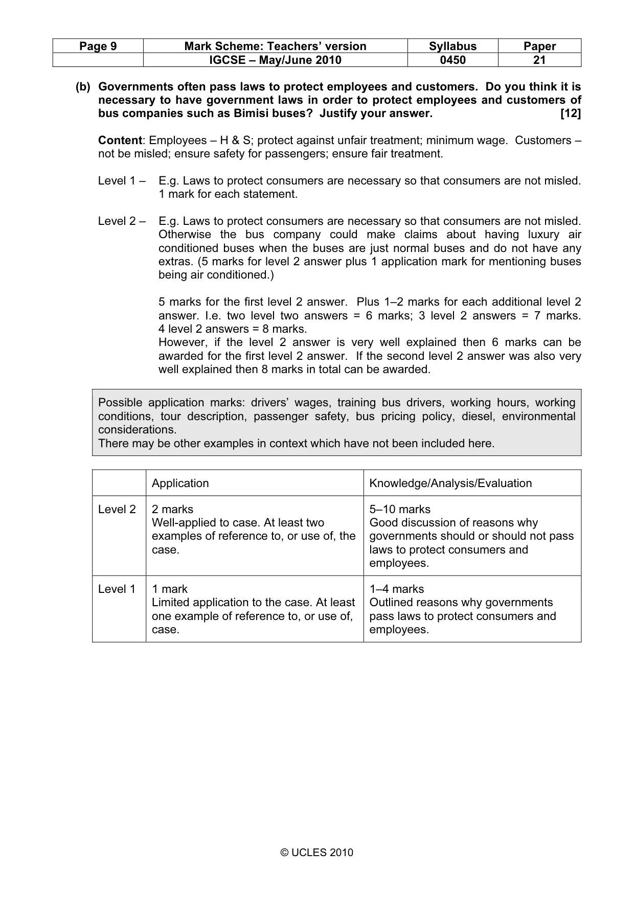 Mark scheme, page 9 of 11