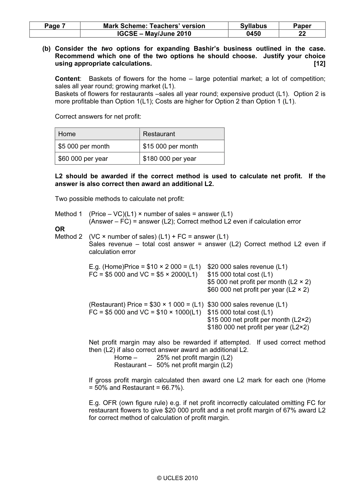 Mark scheme, page 7 of 12