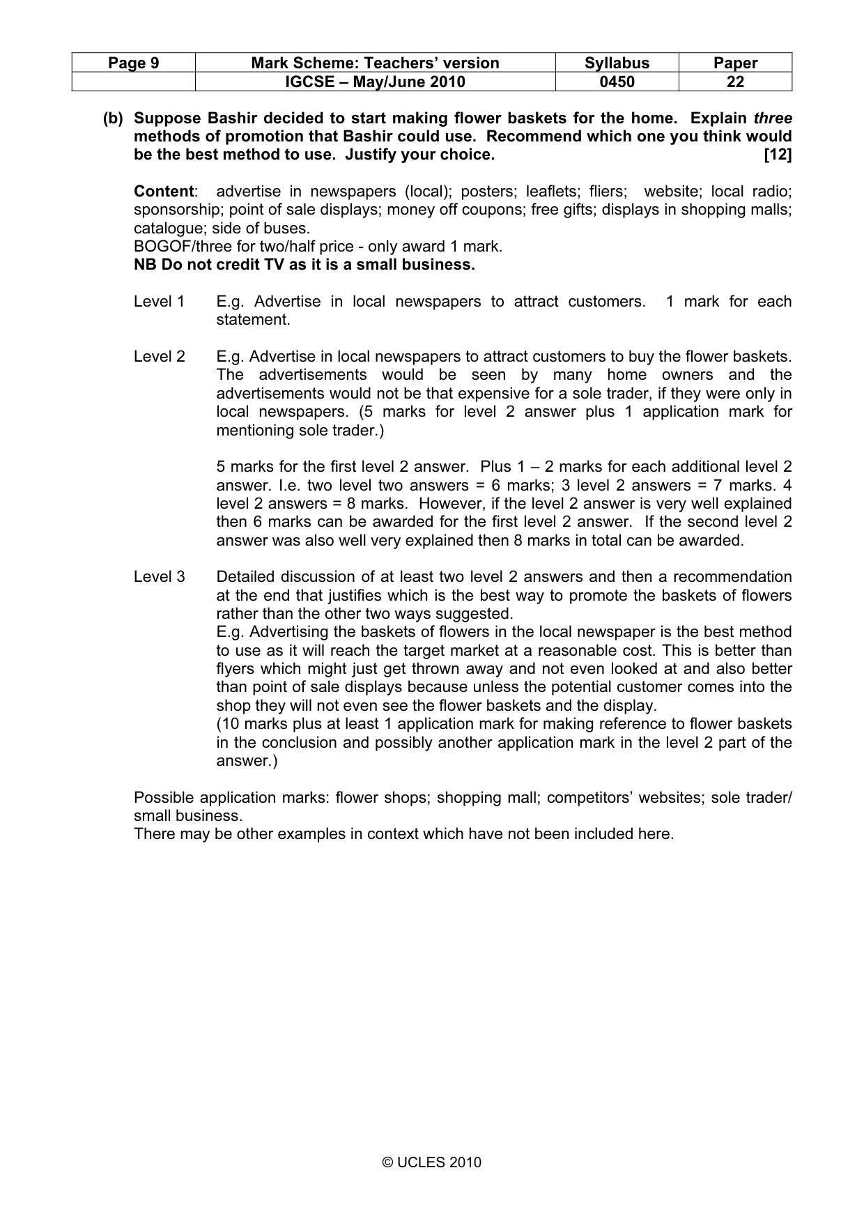 Mark scheme, page 9 of 12