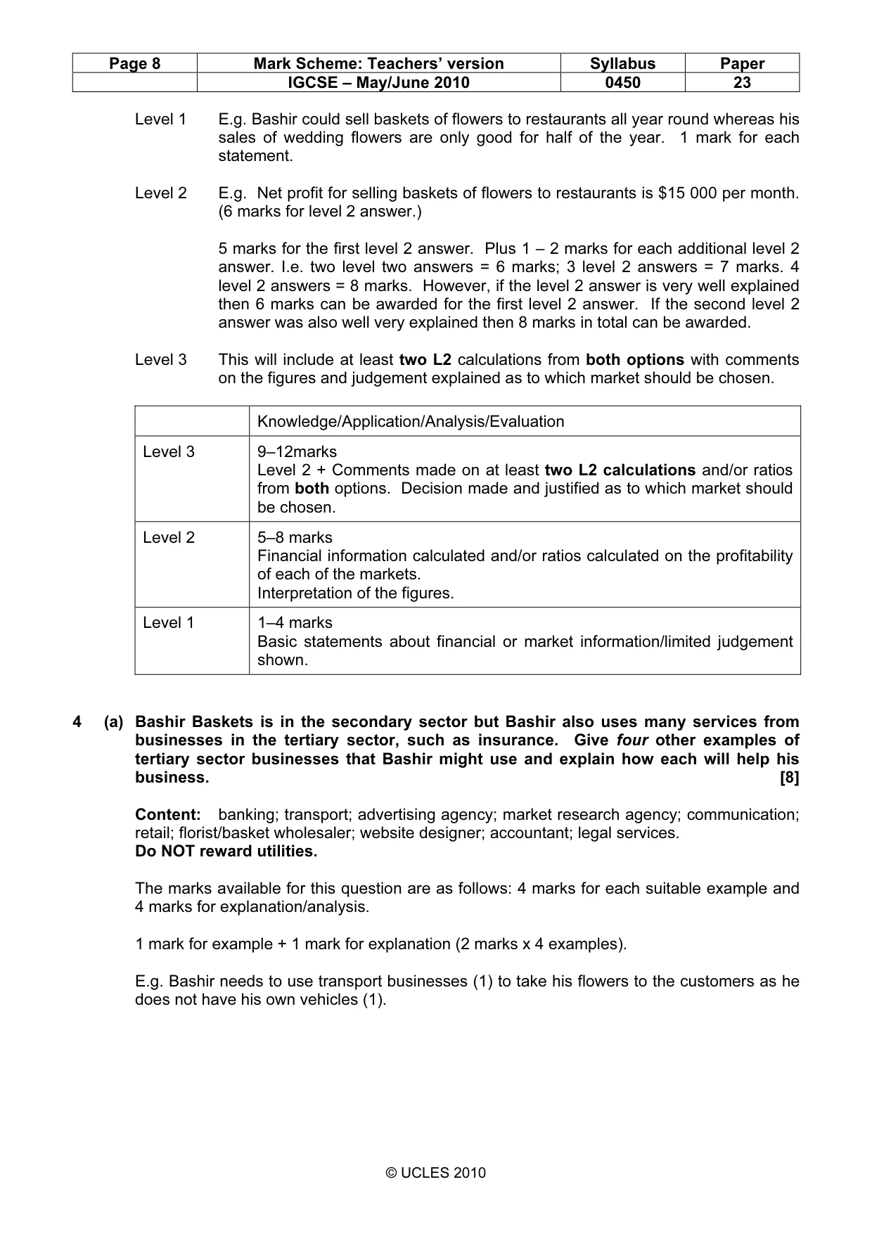 Mark scheme, page 8 of 12