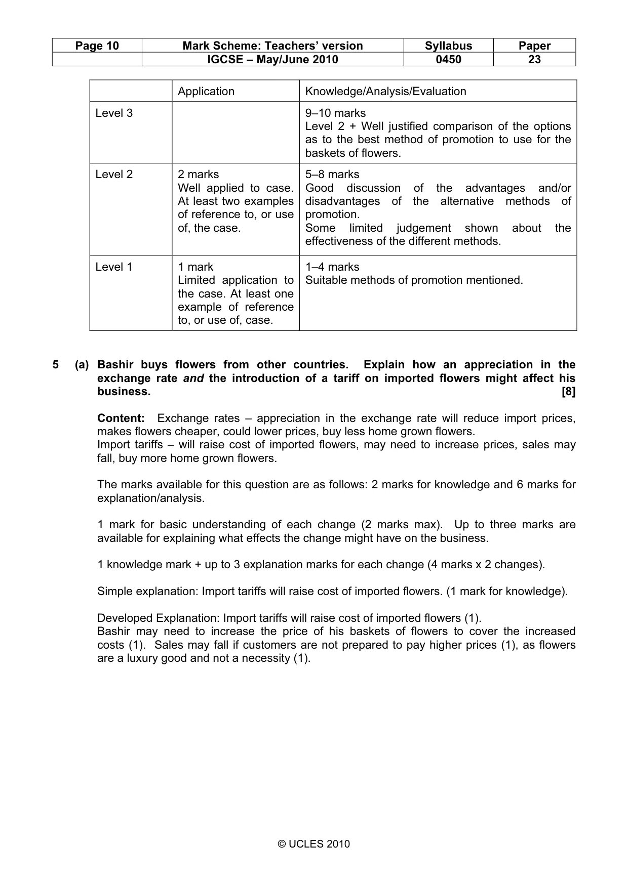 Mark scheme, page 10 of 12