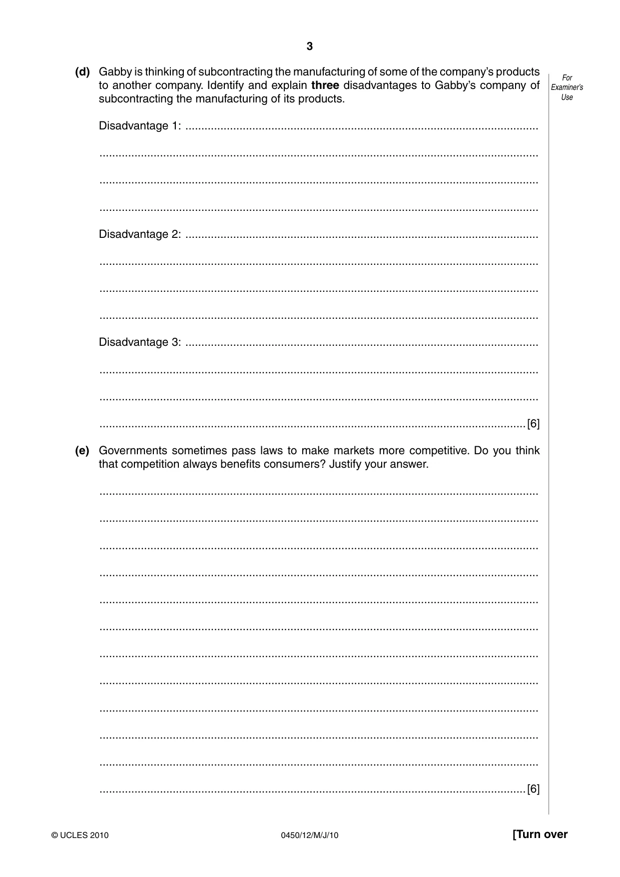 Cambridge IGCSE Business Studies 0450 2010 May/June Paper 1 · Variant 2 question paper, page 3 of 12