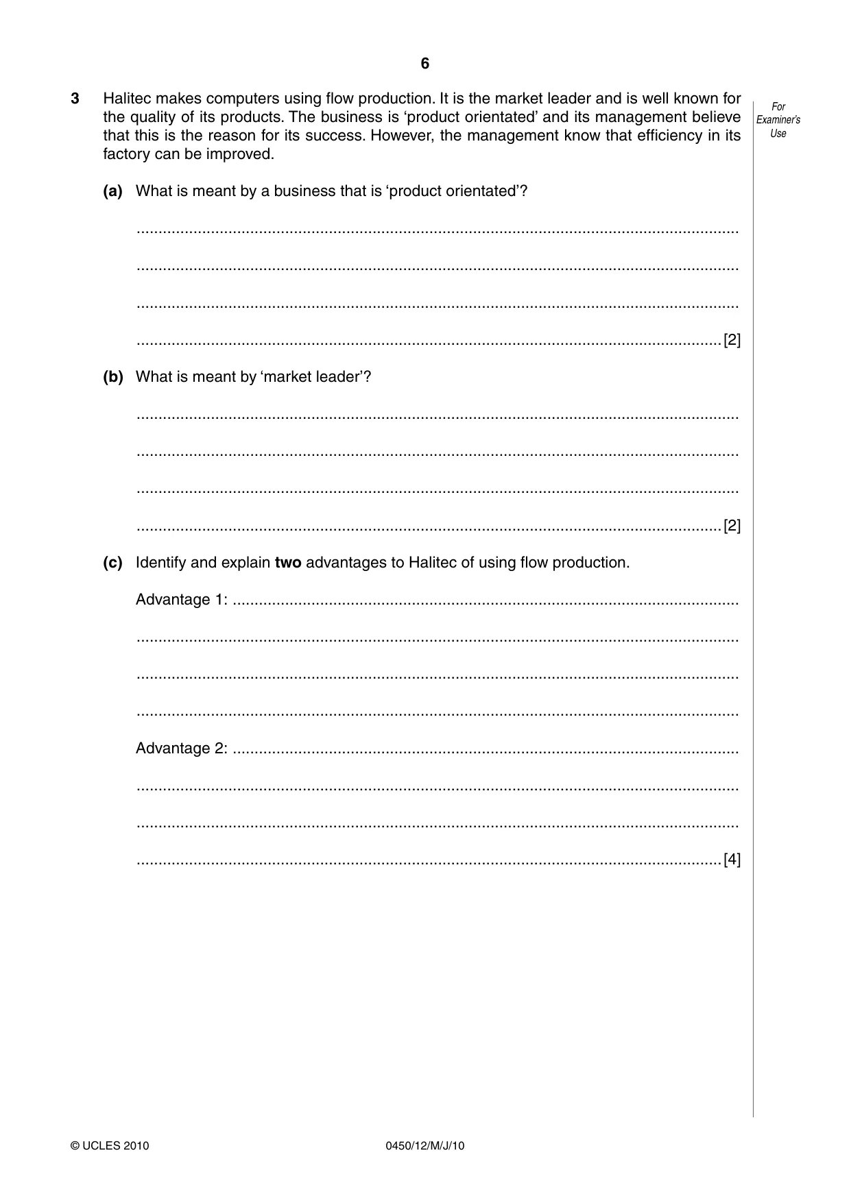 Cambridge IGCSE Business Studies 0450 2010 May/June Paper 1 · Variant 2 question paper, page 6 of 12