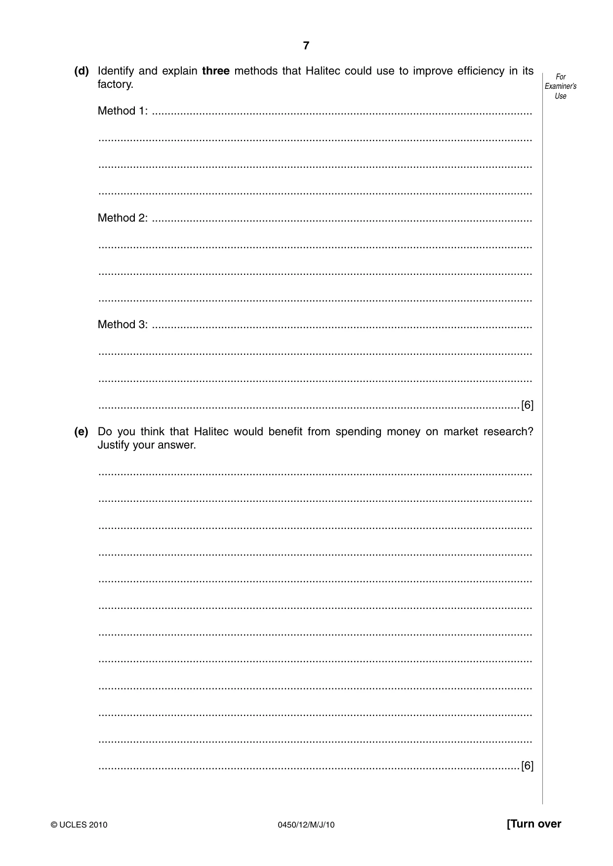 Cambridge IGCSE Business Studies 0450 2010 May/June Paper 1 · Variant 2 question paper, page 7 of 12
