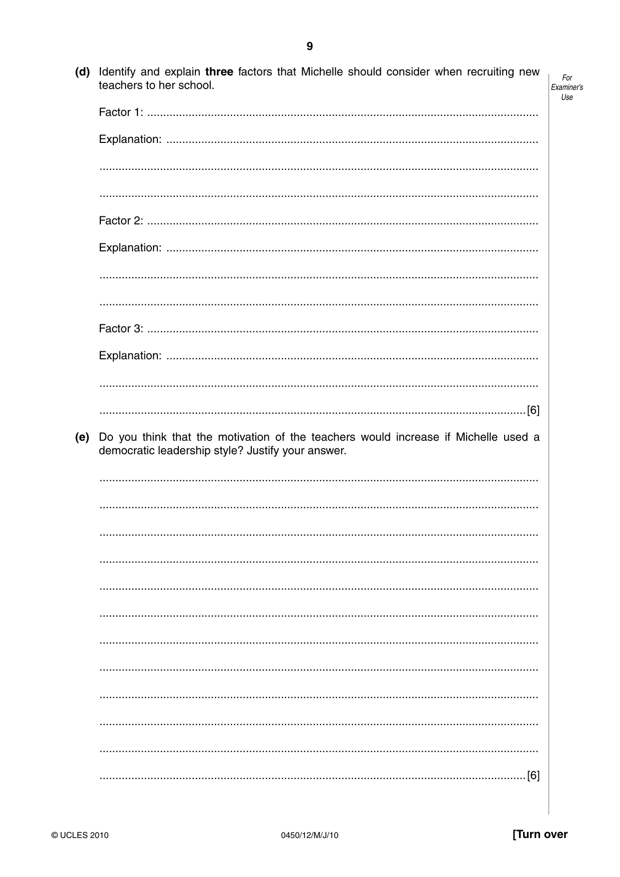 Cambridge IGCSE Business Studies 0450 2010 May/June Paper 1 · Variant 2 question paper, page 9 of 12