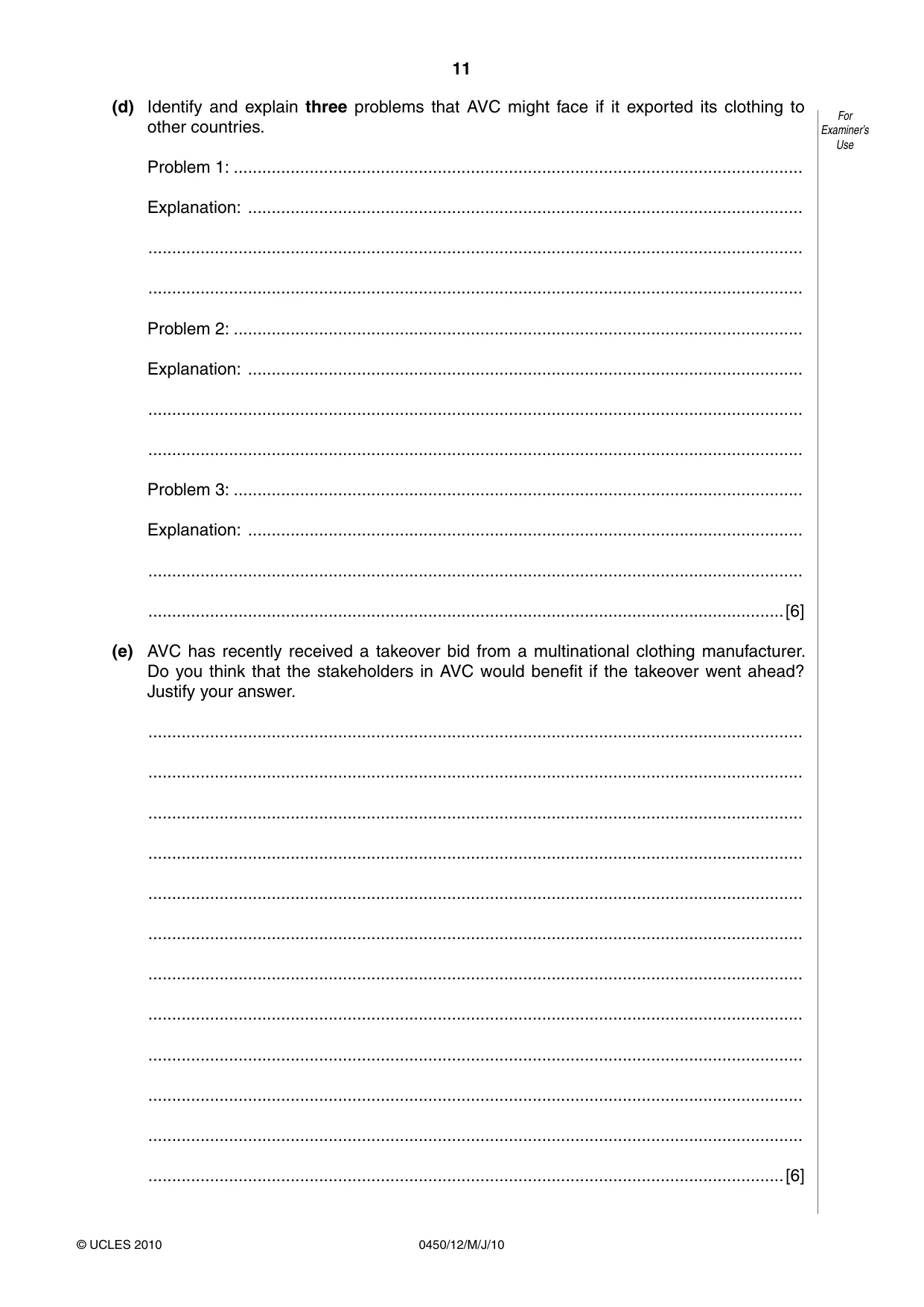 Cambridge IGCSE Business Studies 0450 2010 May/June Paper 1 · Variant 2 question paper, page 11 of 12