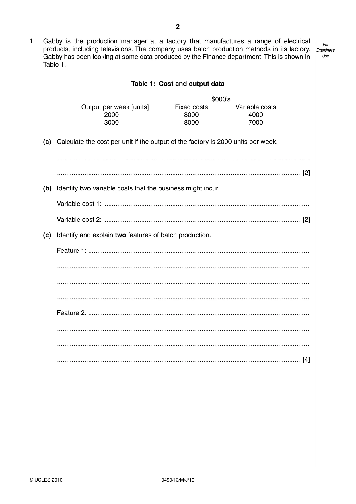 Cambridge IGCSE Business Studies 0450 2010 May/June Paper 1 · Variant 3 question paper, page 2 of 12