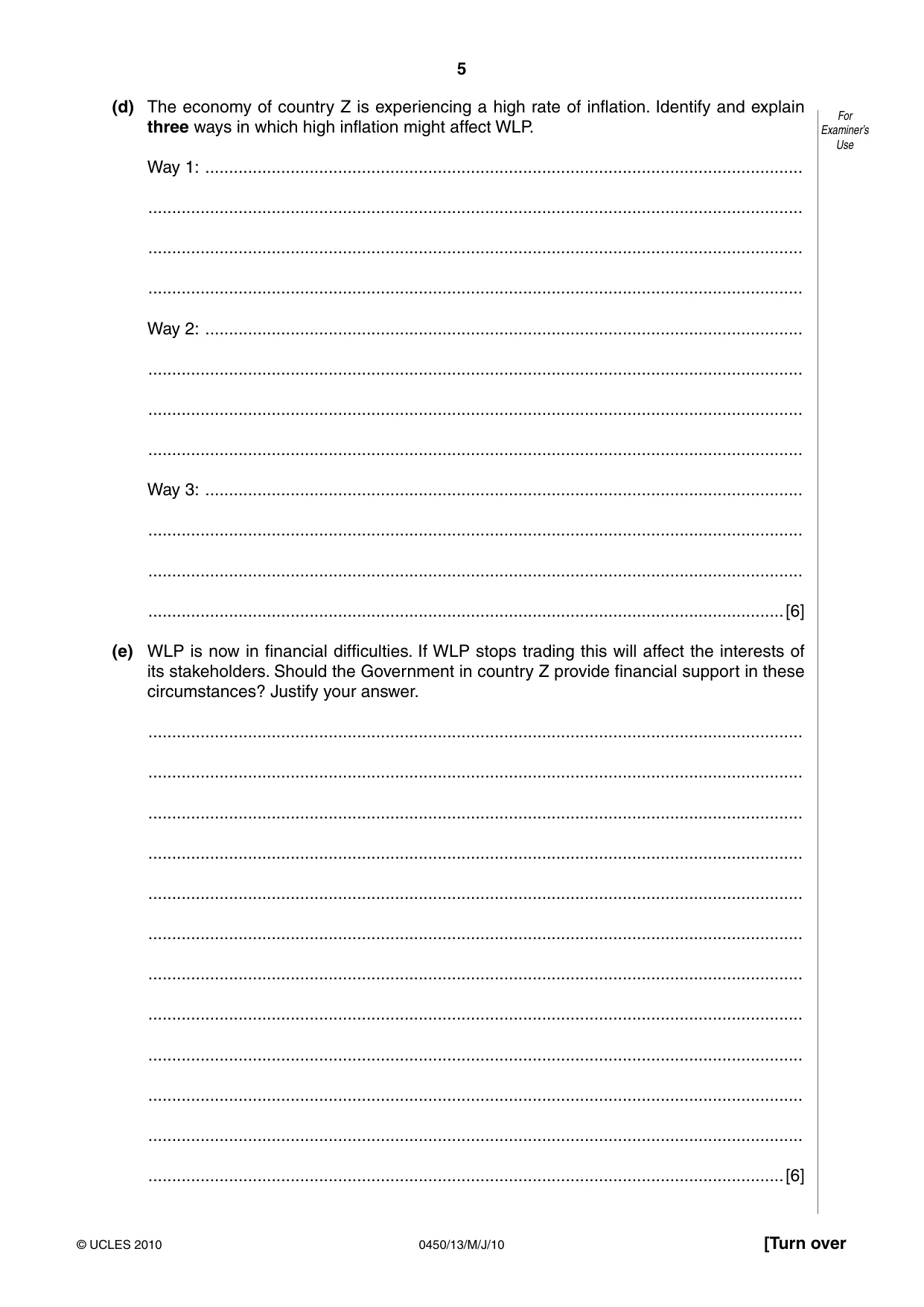 Cambridge IGCSE Business Studies 0450 2010 May/June Paper 1 · Variant 3 question paper, page 5 of 12