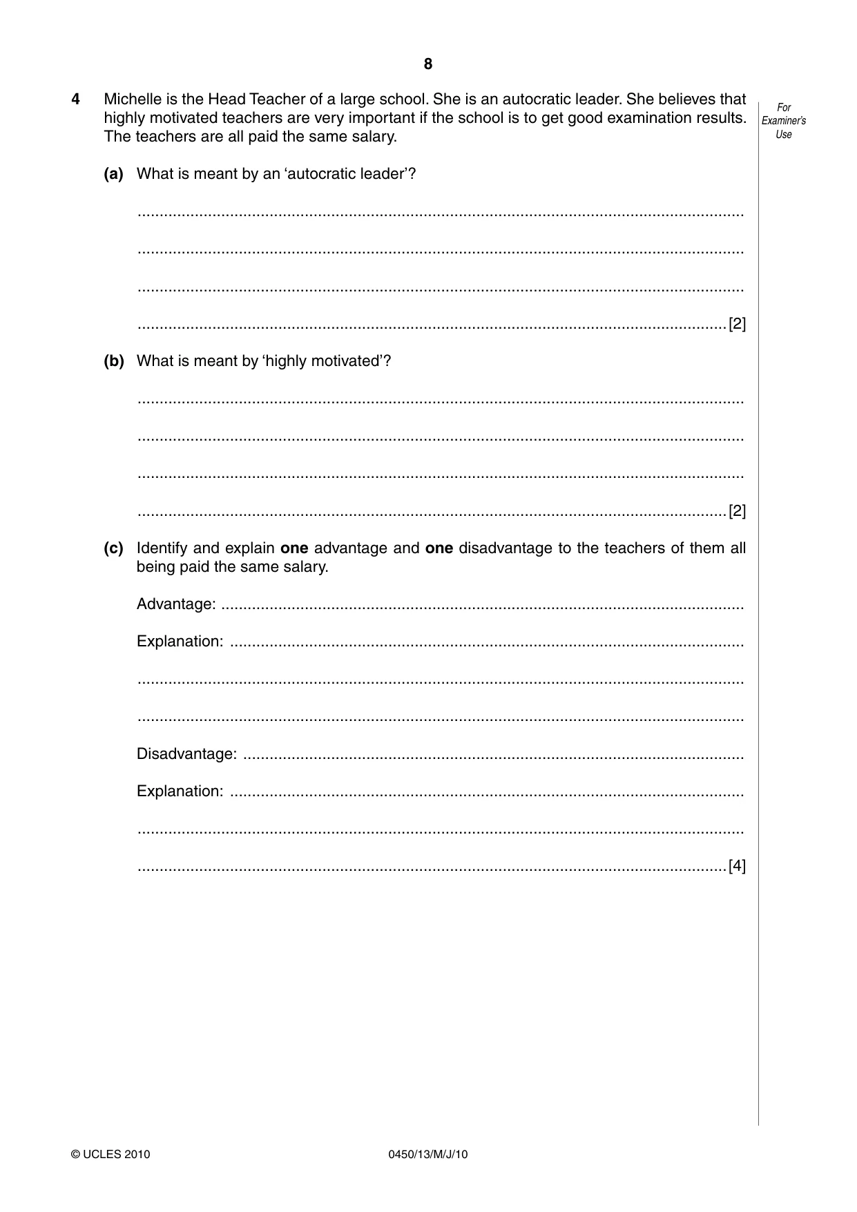 Cambridge IGCSE Business Studies 0450 2010 May/June Paper 1 · Variant 3 question paper, page 8 of 12