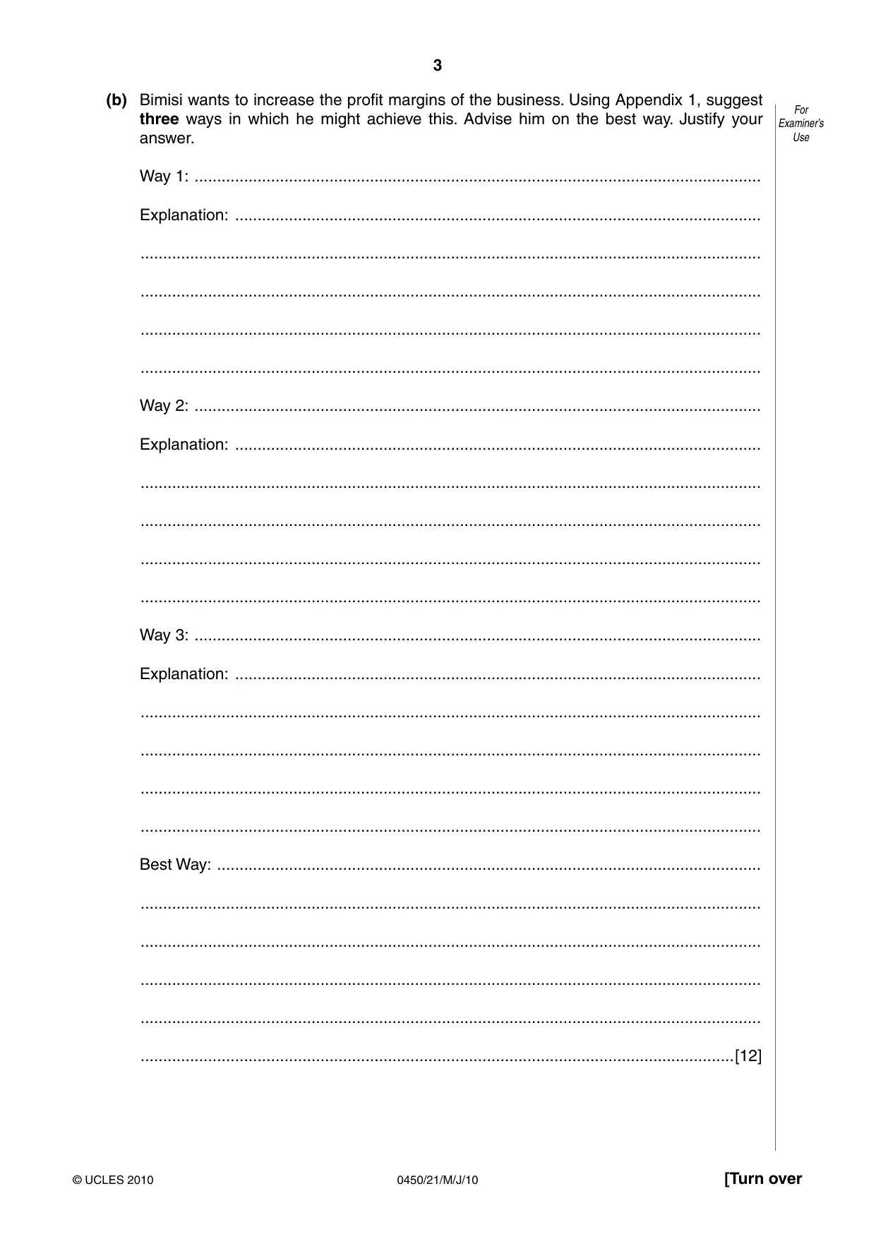 Cambridge IGCSE Business Studies 0450 2010 May/June Paper 2 · Variant 1 question paper, page 3 of 12
