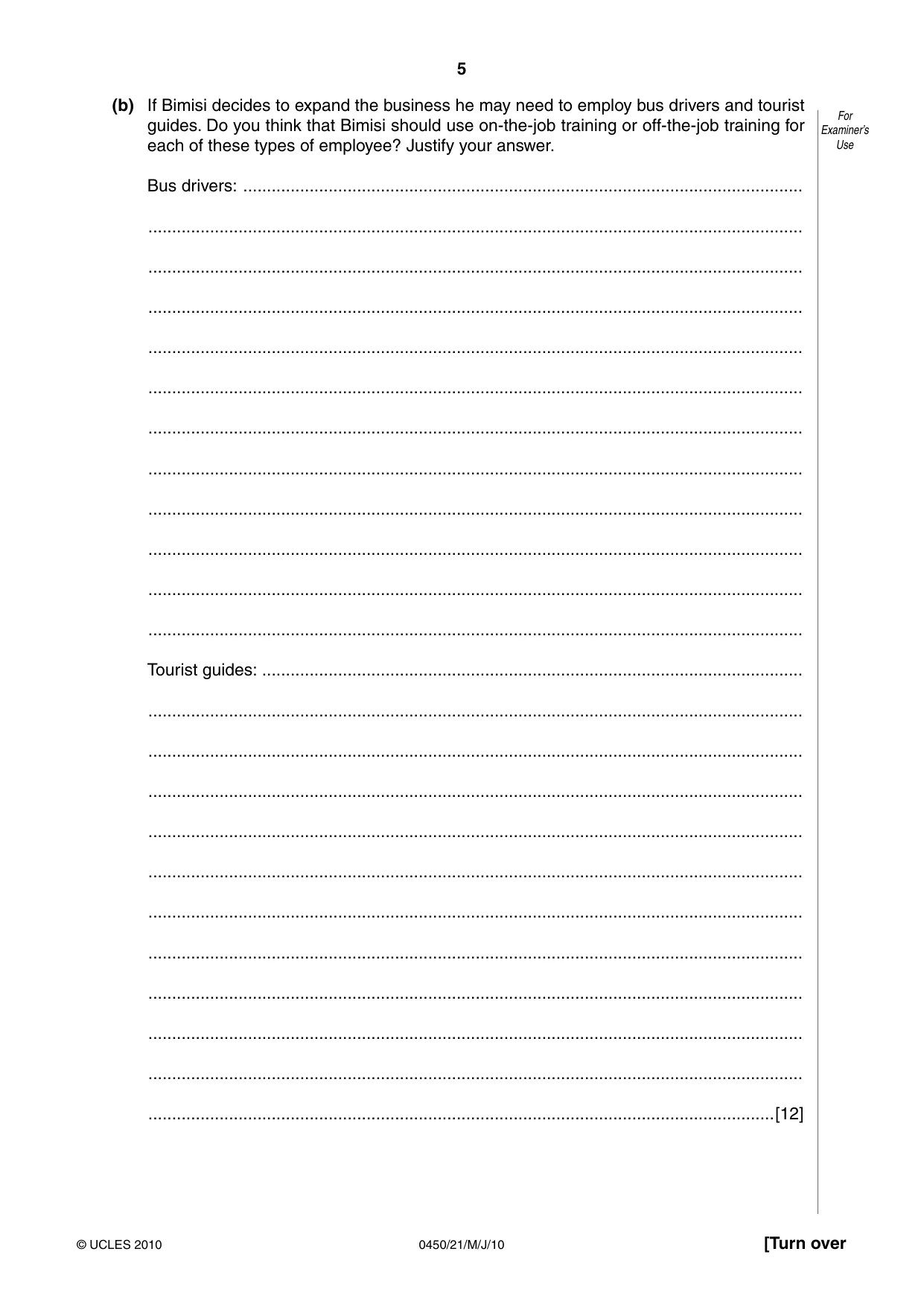 Cambridge IGCSE Business Studies 0450 2010 May/June Paper 2 · Variant 1 question paper, page 5 of 12