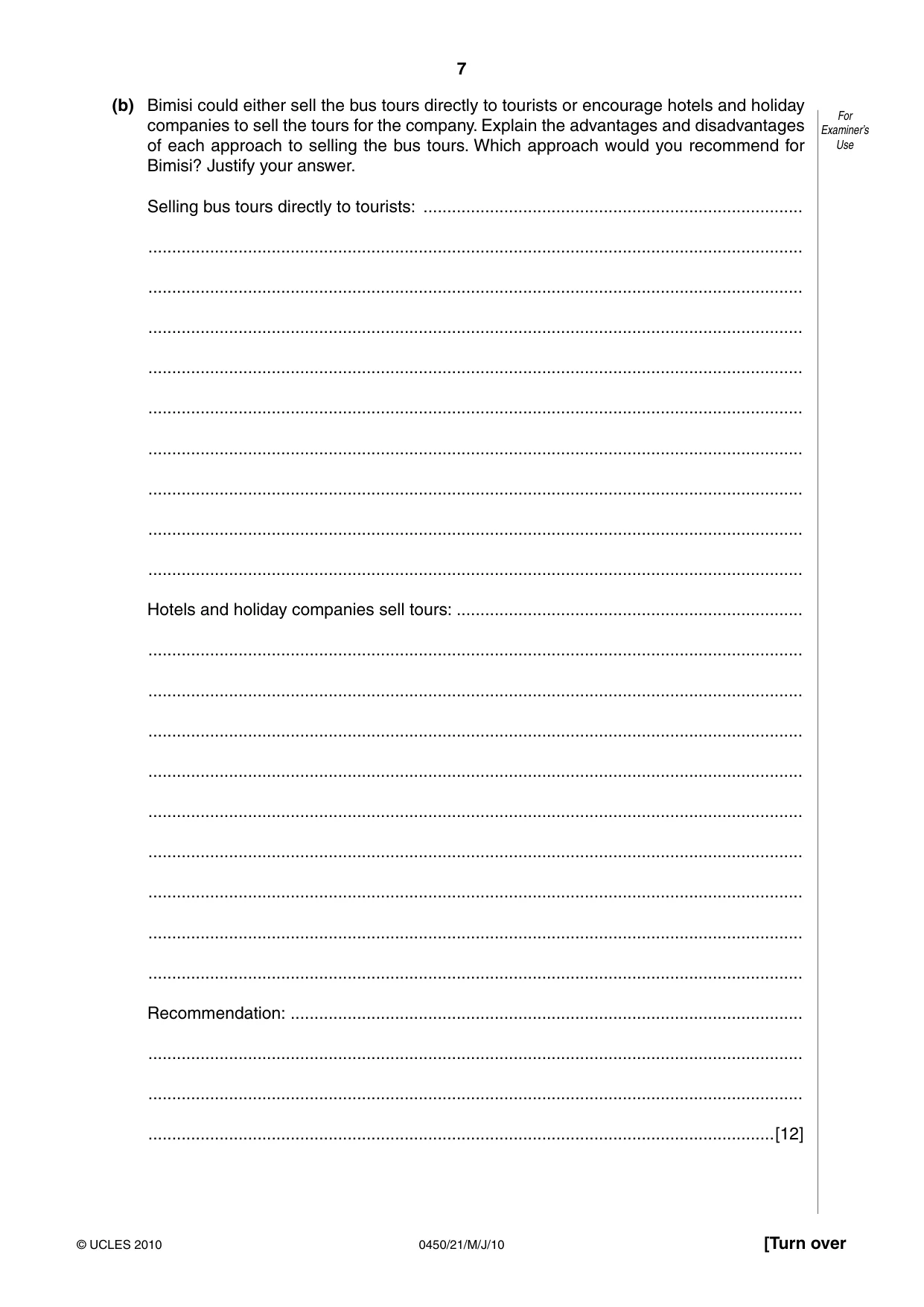 Cambridge IGCSE Business Studies 0450 2010 May/June Paper 2 · Variant 1 question paper, page 7 of 12