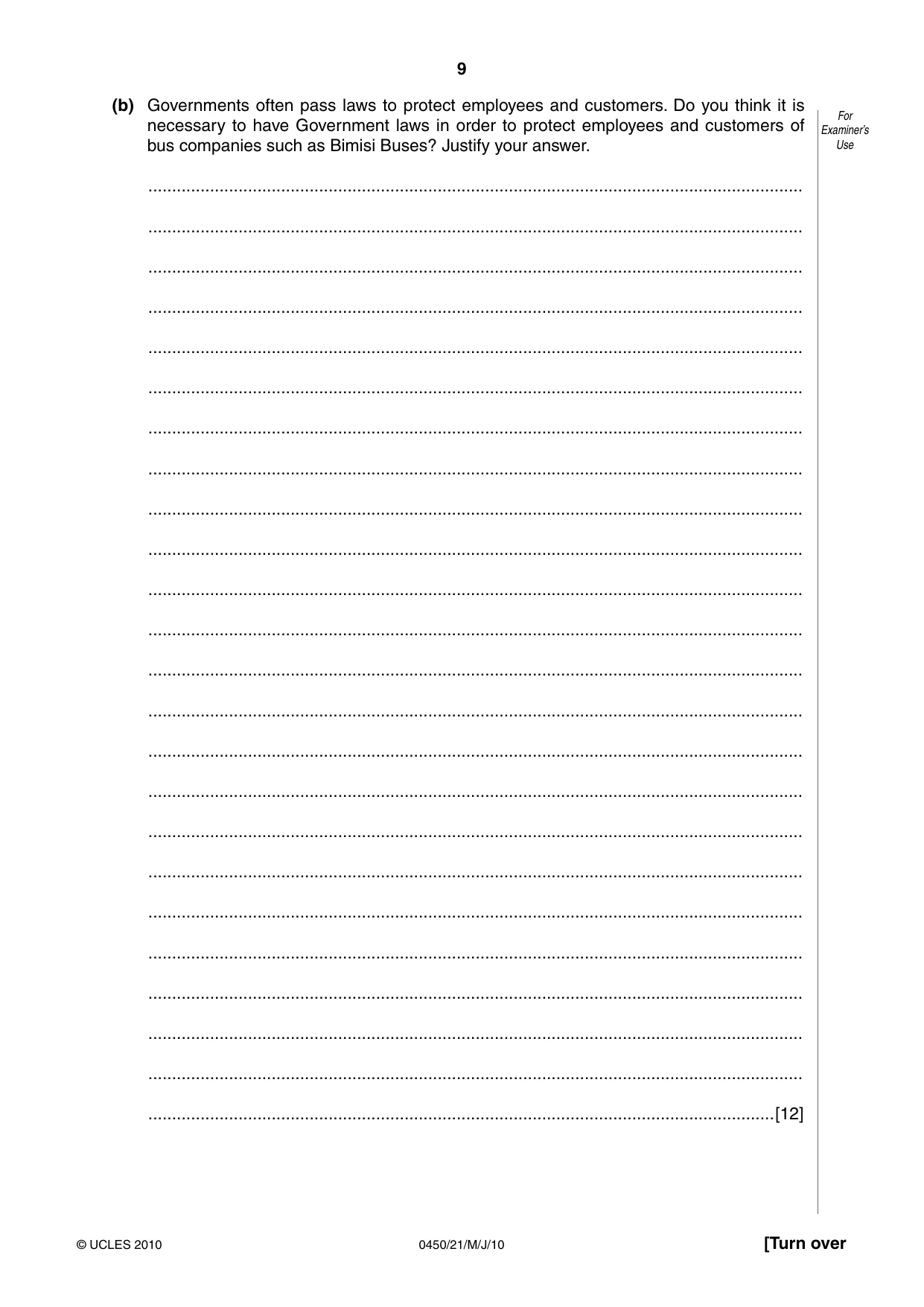 Cambridge IGCSE Business Studies 0450 2010 May/June Paper 2 · Variant 1 question paper, page 9 of 12