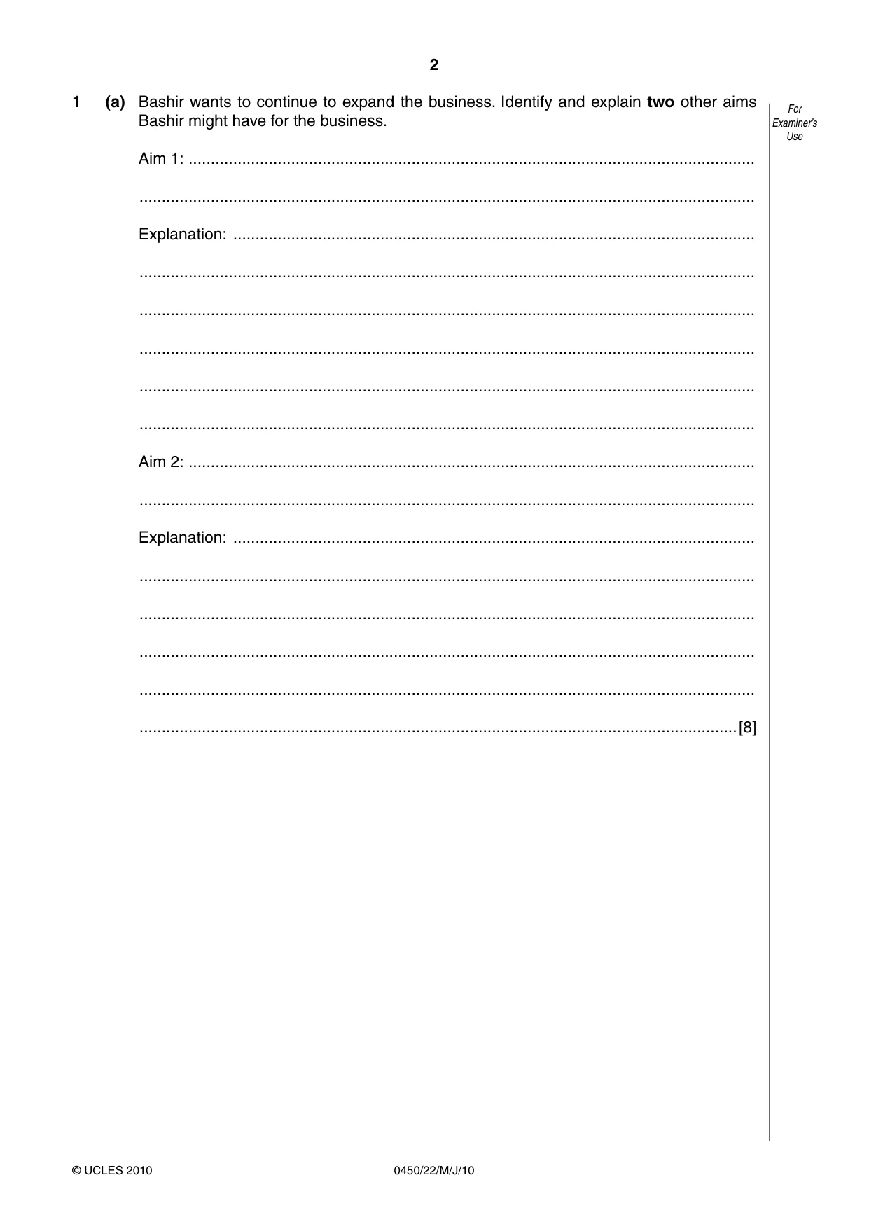 Cambridge IGCSE Business Studies 0450 2010 May/June Paper 2 · Variant 2 question paper, page 2 of 12