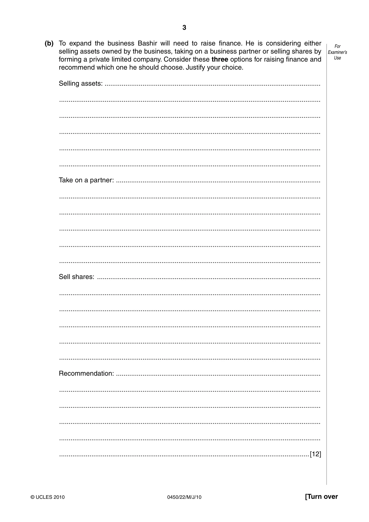 Cambridge IGCSE Business Studies 0450 2010 May/June Paper 2 · Variant 2 question paper, page 3 of 12