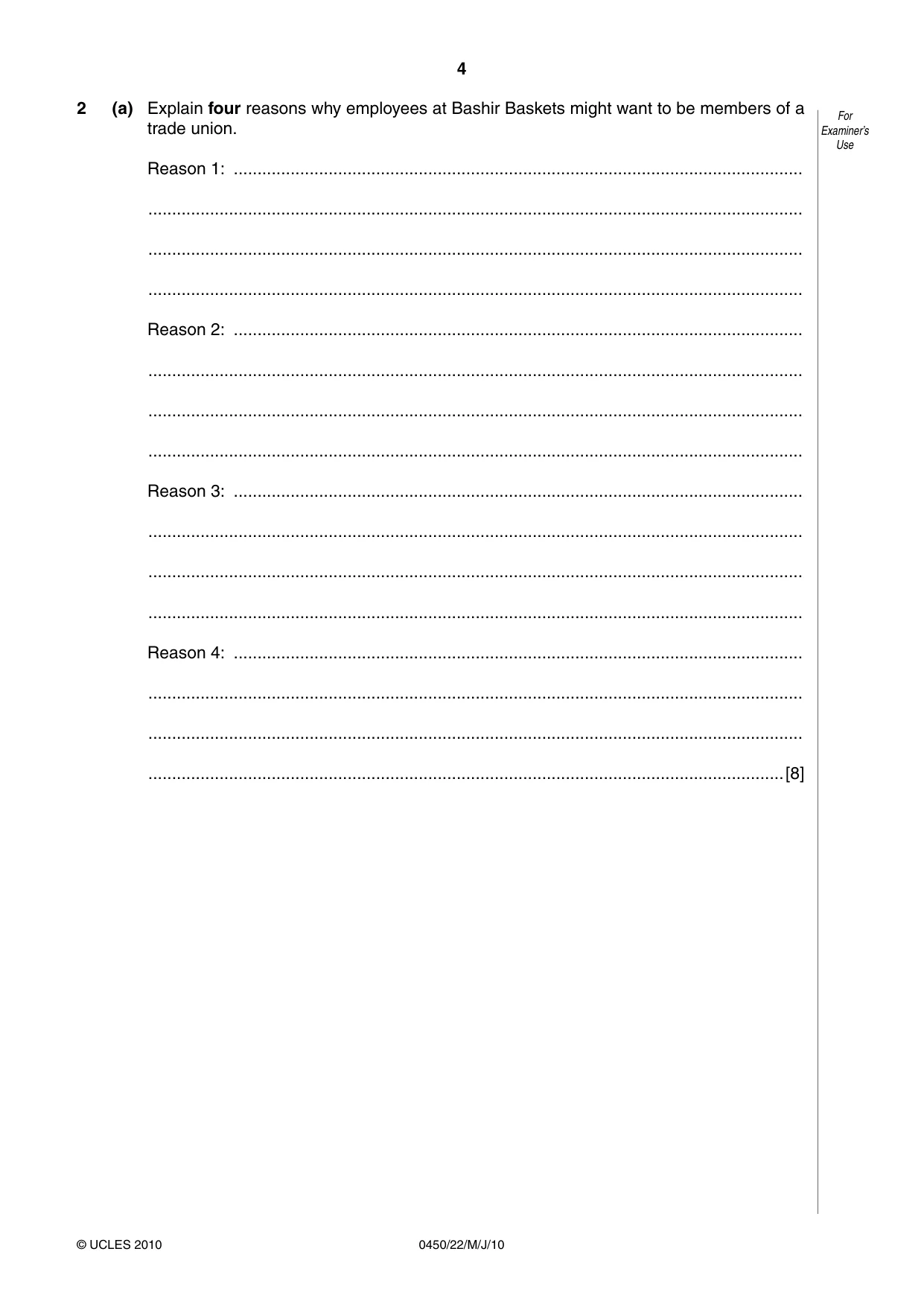 Cambridge IGCSE Business Studies 0450 2010 May/June Paper 2 · Variant 2 question paper, page 4 of 12