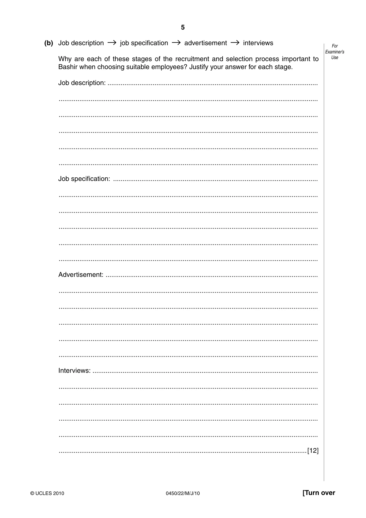 Cambridge IGCSE Business Studies 0450 2010 May/June Paper 2 · Variant 2 question paper, page 5 of 12